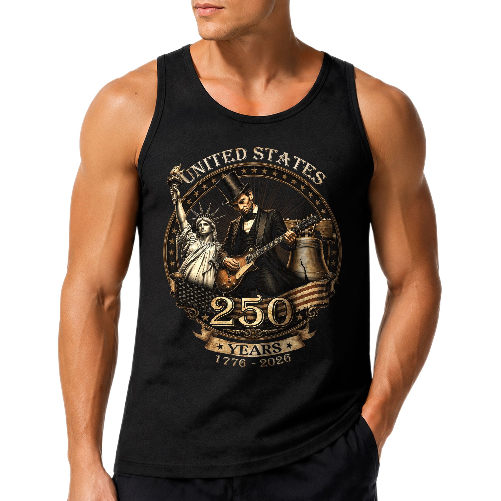 Men's Graphic Tank Top Abraham Lincoln Statue of Liberty 1776-2026 Patriotic Tee