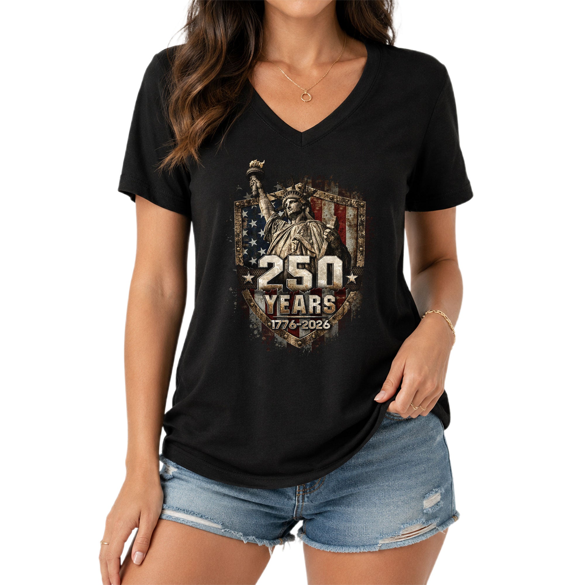 Rock Lincoln V Neck T-Shirt Patriotic 1776-2026 America 250th Women Graphic Tee