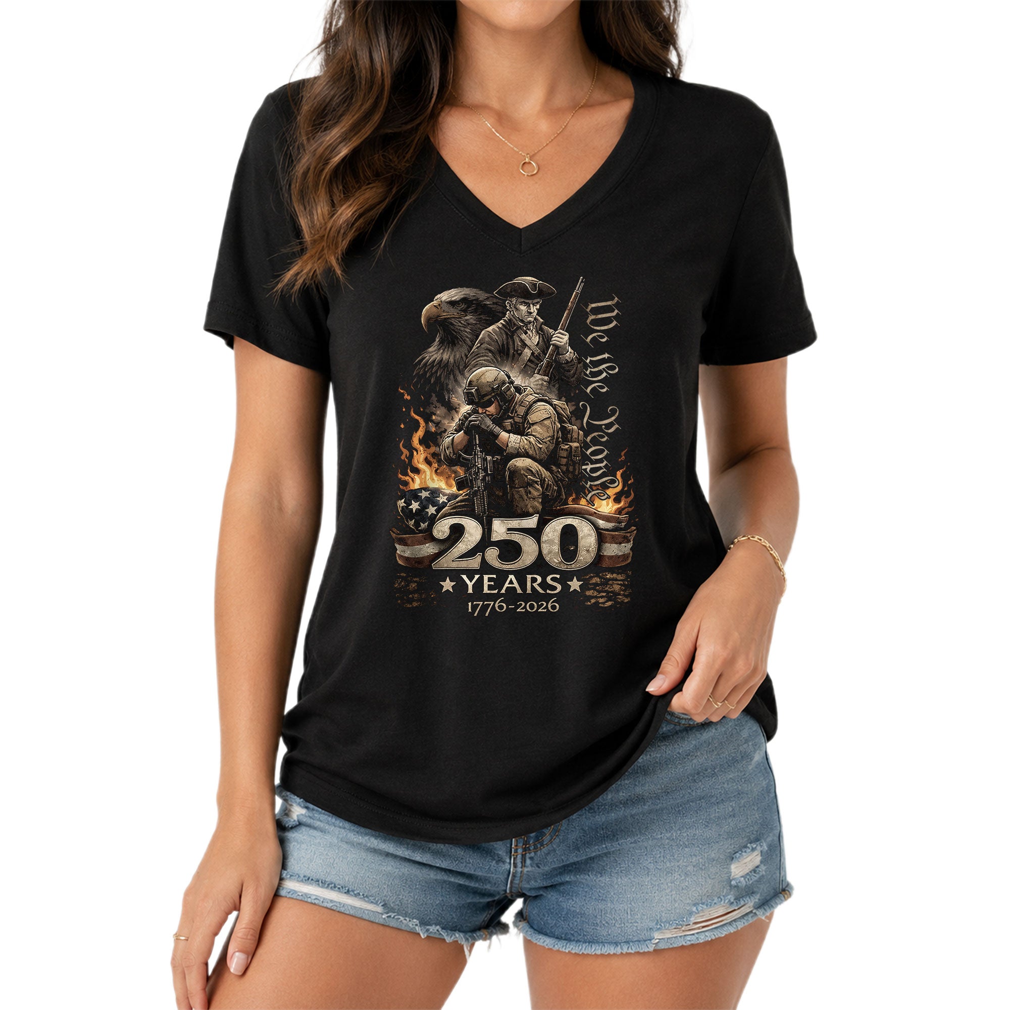 250 Years We The People V-Neck T-Shirt Patriotic Veteran Eagle USA 1776-2026