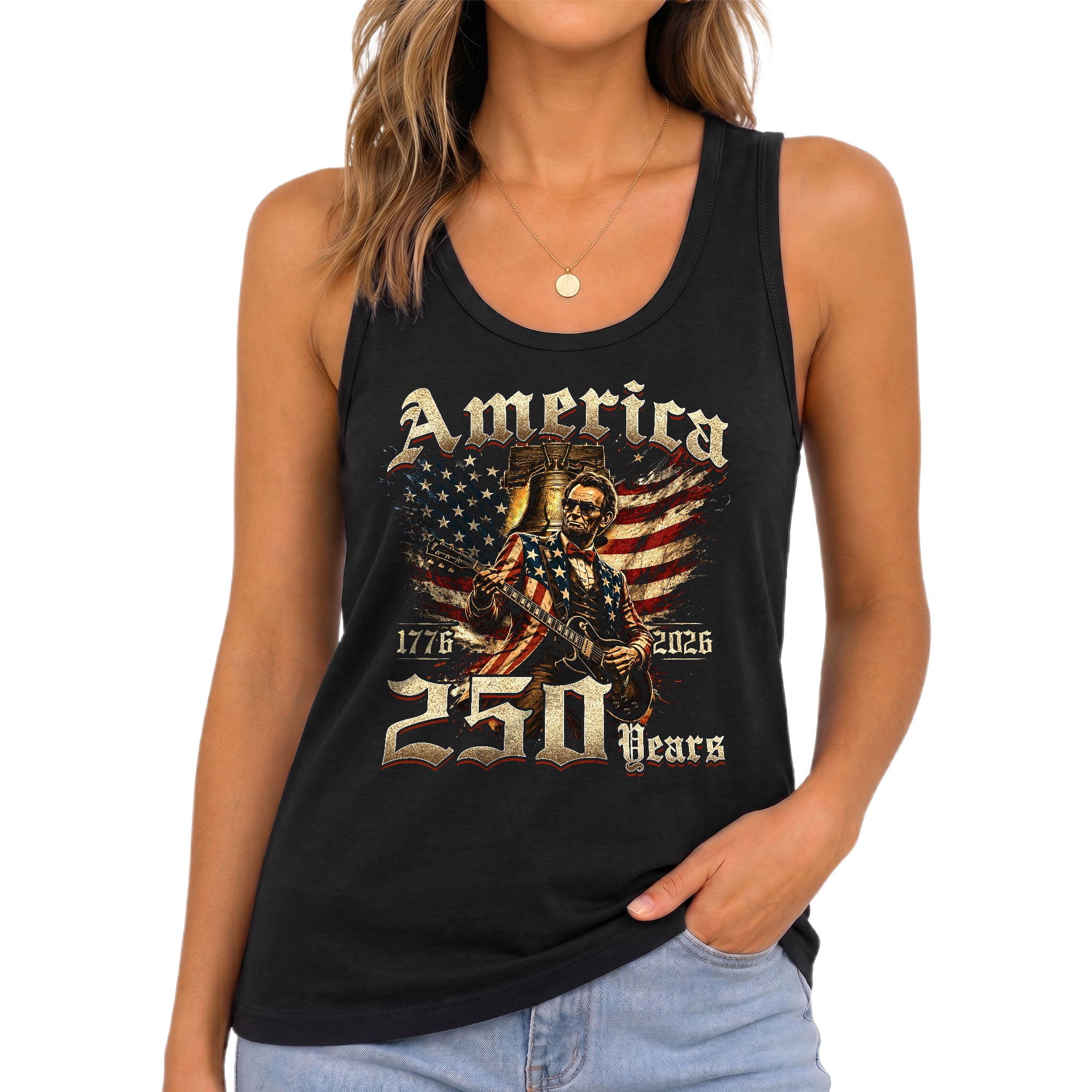 Abraham Lincoln Women Tank Top Patriotic American 1776 2026 250 Years Liberty Shirt