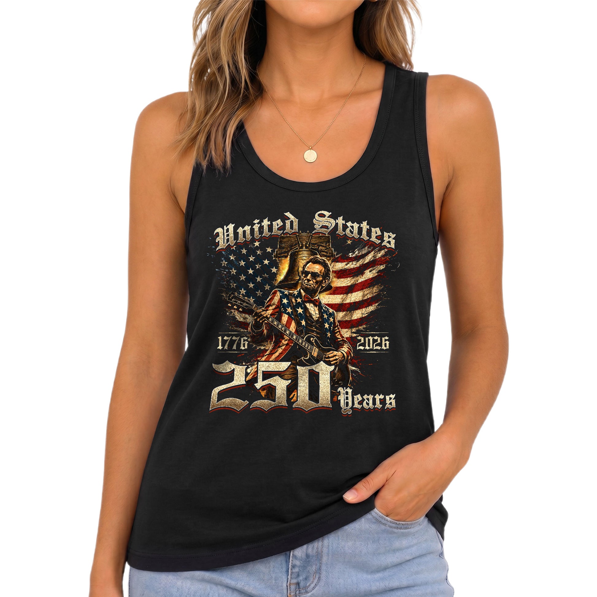 Abraham Lincoln Women Tank Top Patriotic American 1776 2026 250 Years Liberty Shirt - Rust Field Wear