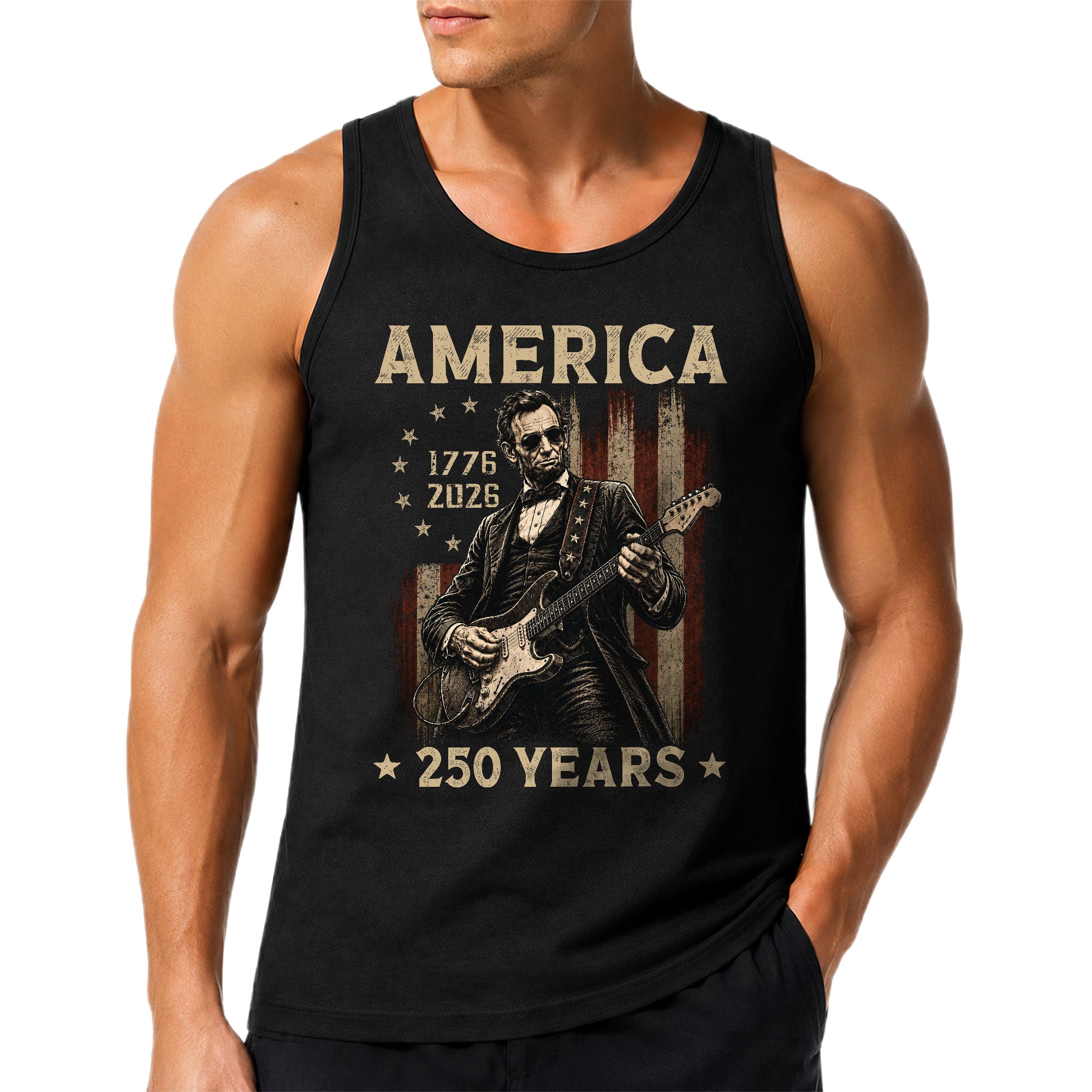 Rockstar Lincoln Men Tank Top - Vintage 1776 2026 Guitar US 250 Years Patriotic Shirt