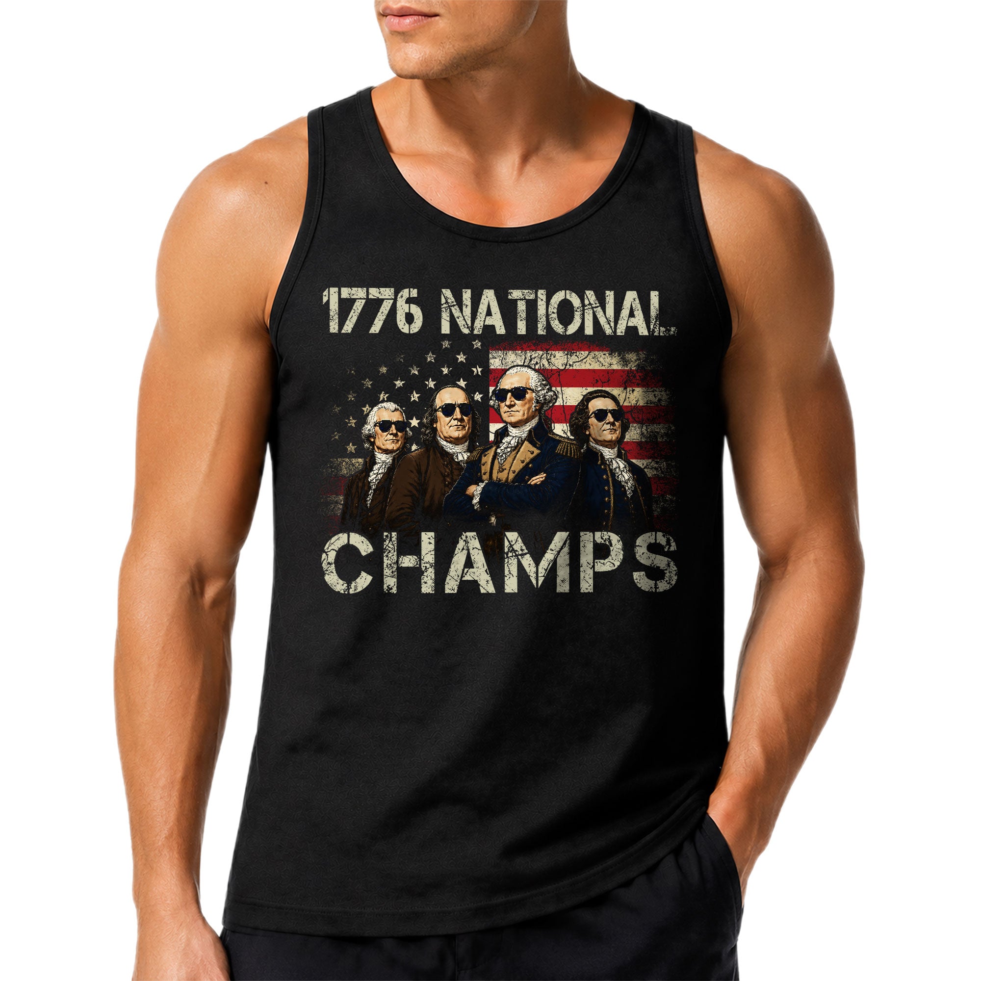 Men’s 1776 National Champs Tank Top - Patriotic American Flag Founding Fathers Apparel