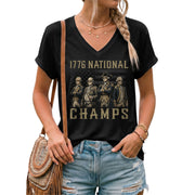 1776 National Champs Women  V-Neck T-Shirt - Cool Founding Fathers American Flag Graphic