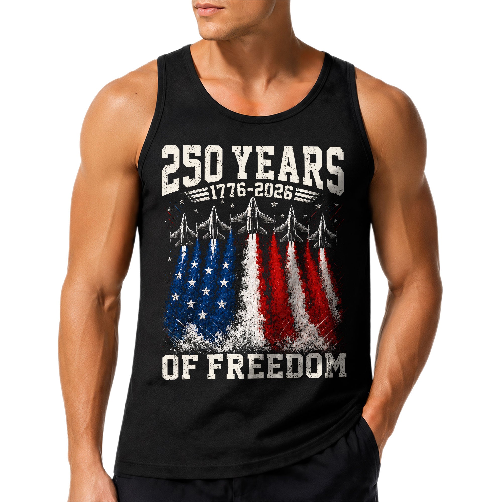 Men Tank Top 250 Years of Freedom Shirt 1776 2026 Fighter Jet Patriotic Graphic Tee