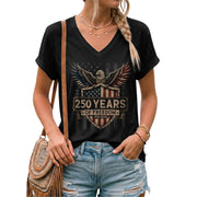 Women V Neck 250 Years of Freedom Shirt 1776 2026 Patriotic American Eagle Graphic Tee