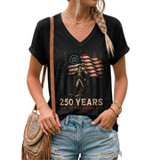 Women V Neck 250 Years of Freedom T-Shirt Patriotic Betsy Ross US Flag Graphic Top