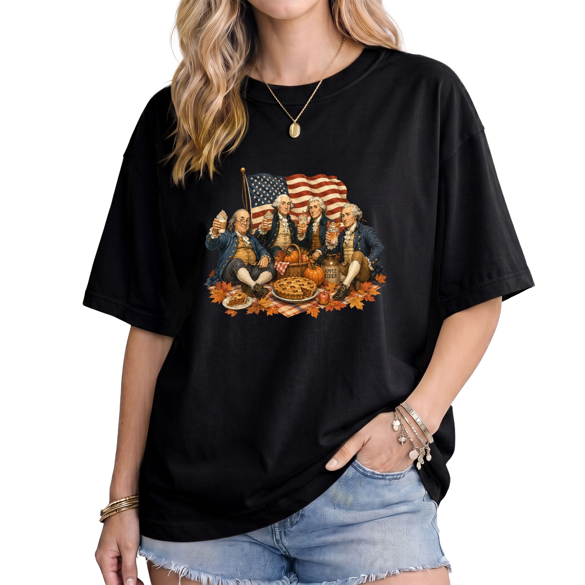 Vintage Founding Fathers Fall T-Shirt - Patriotic Harvest Graphic Tee for Autumn Lovers