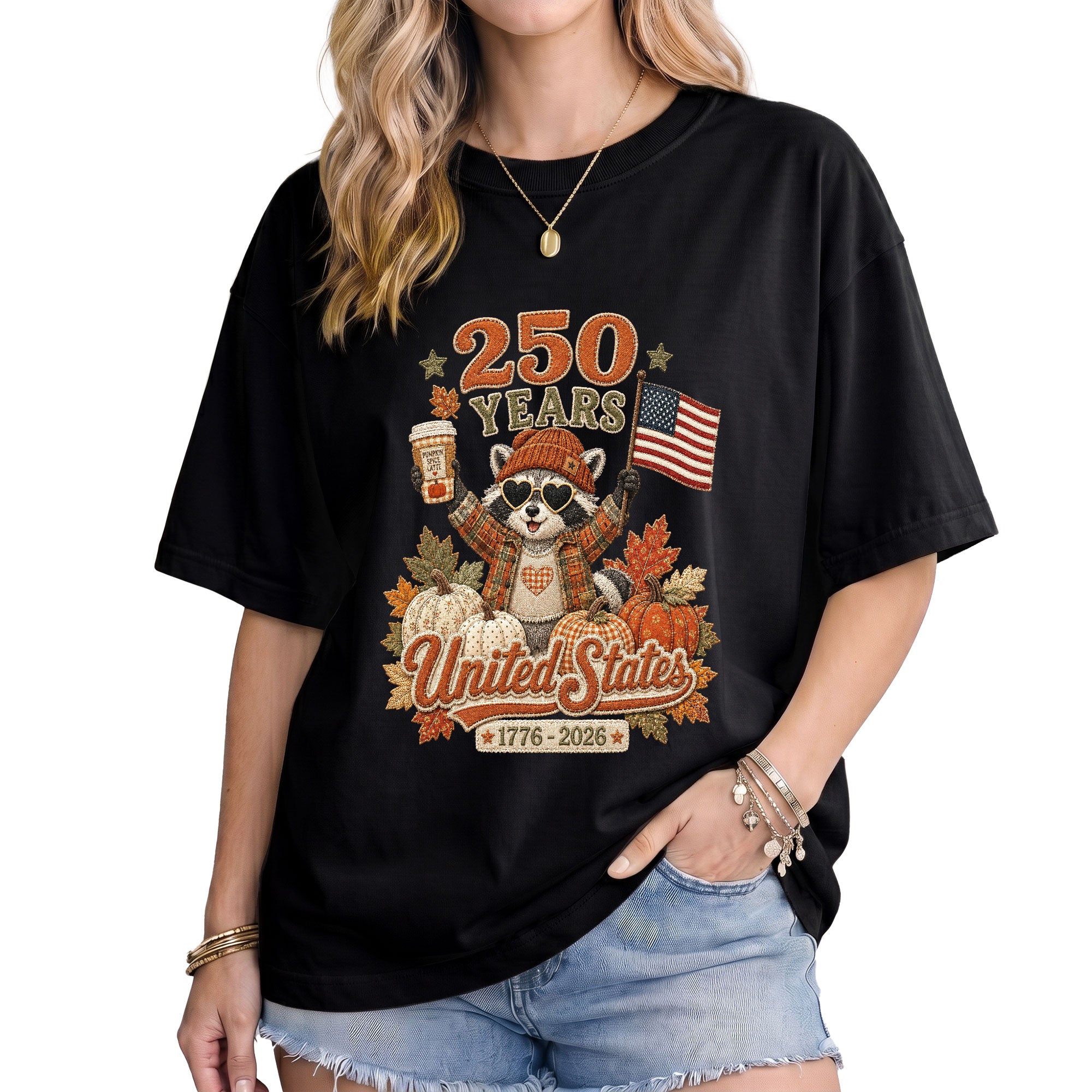 Raccoon Fall T-Shirt: 1776-2026 United States Autumn Graphic Tee for Thanksgiving