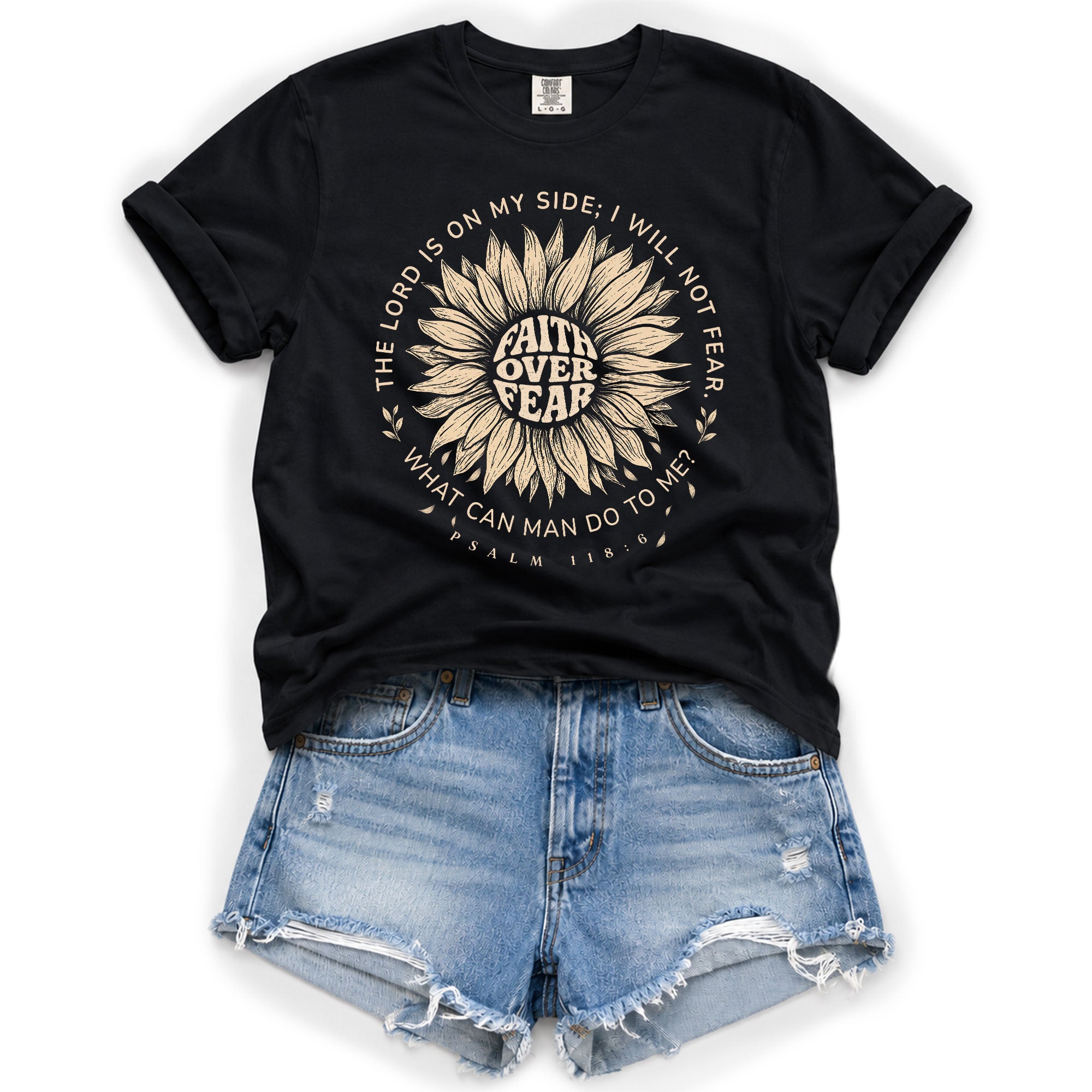 Faith Over Fear Sunflower Christian Women Shirt Inspirational Psalm Scripture Graphic Tee