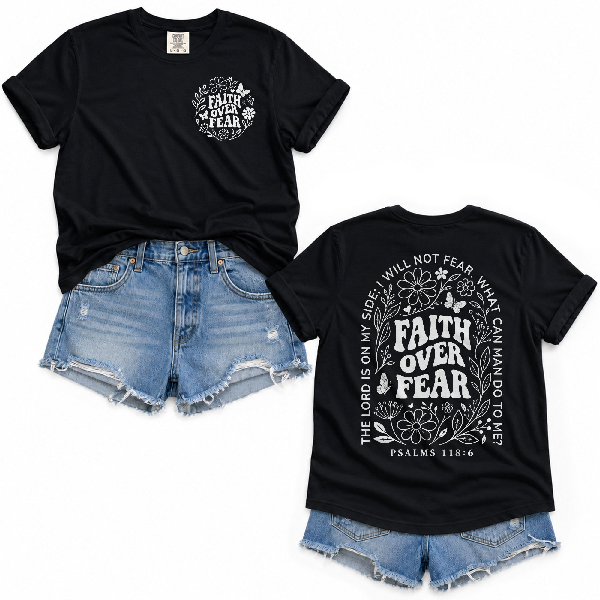 Faith Over Fear Christian Women Shirt Floral Scripture Graphic Inspirational Faith Tee
