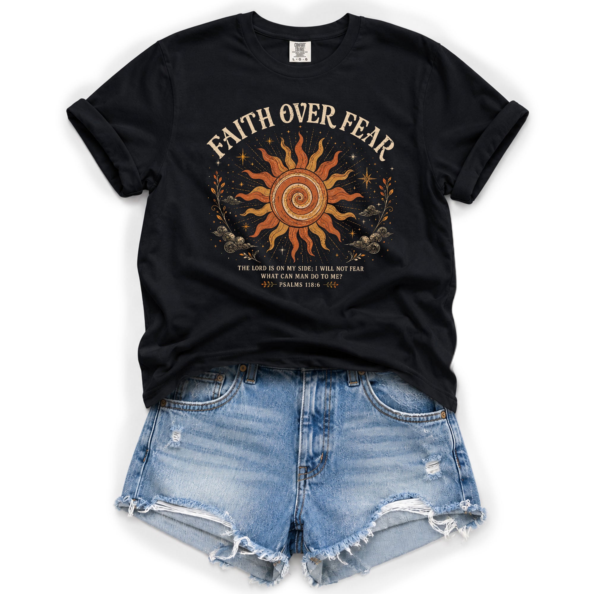 Faith Over Fear T Shirt Christian Women Sun Clouds Psalms 118 6 Religious Tee Top