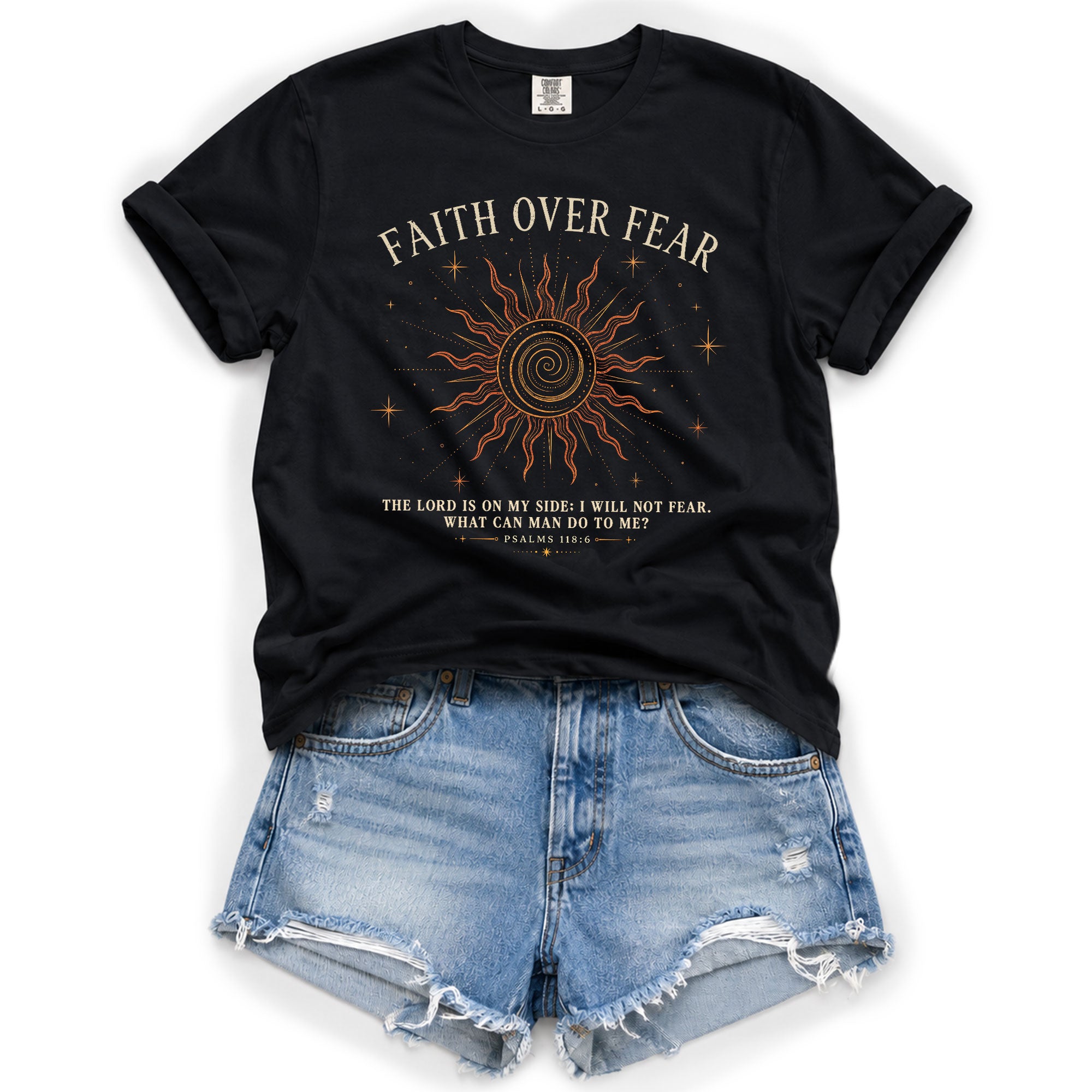 Faith Over Fear T Shirt Christian Women Radiant Sun Psalms 118 6 Religious Tee Top