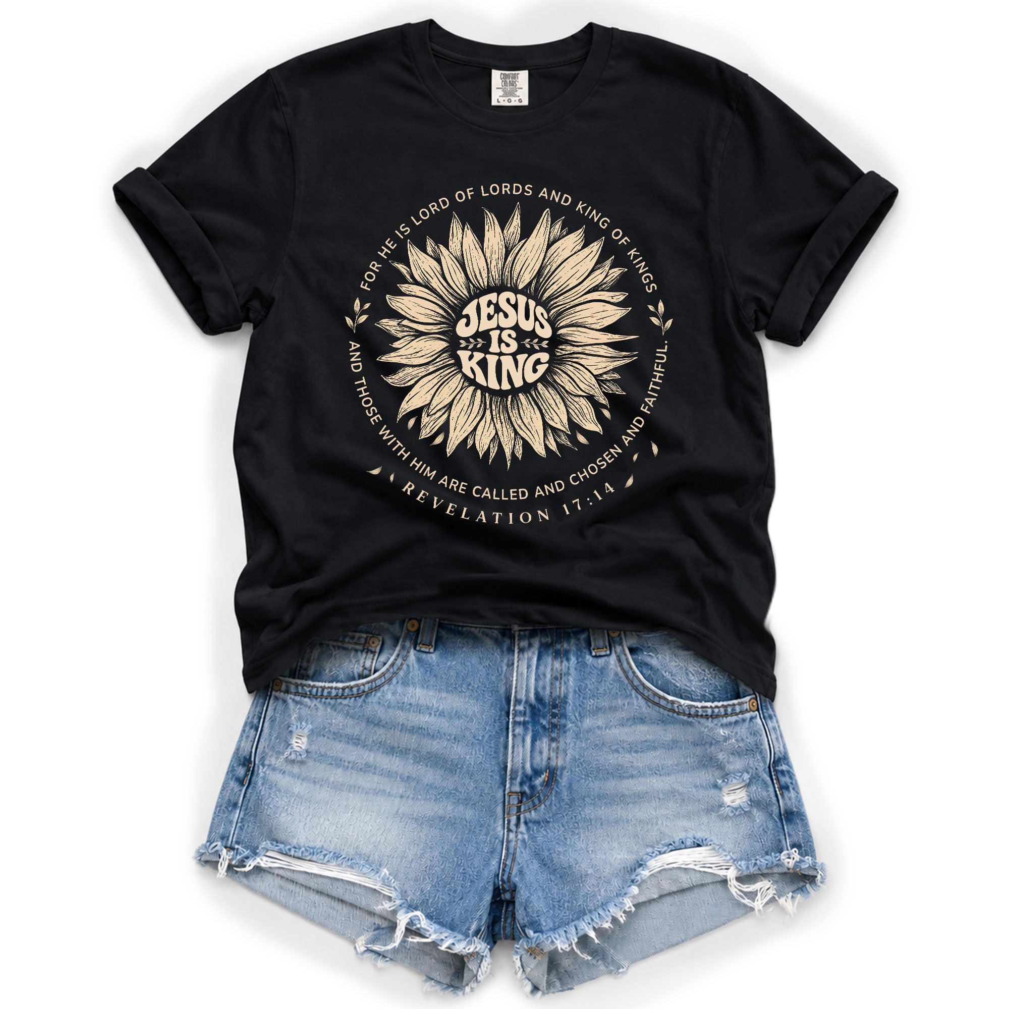 Jesus Is King Sunflower Floral Circle Revelation 17 14 Graphic Christian T Shirt Women