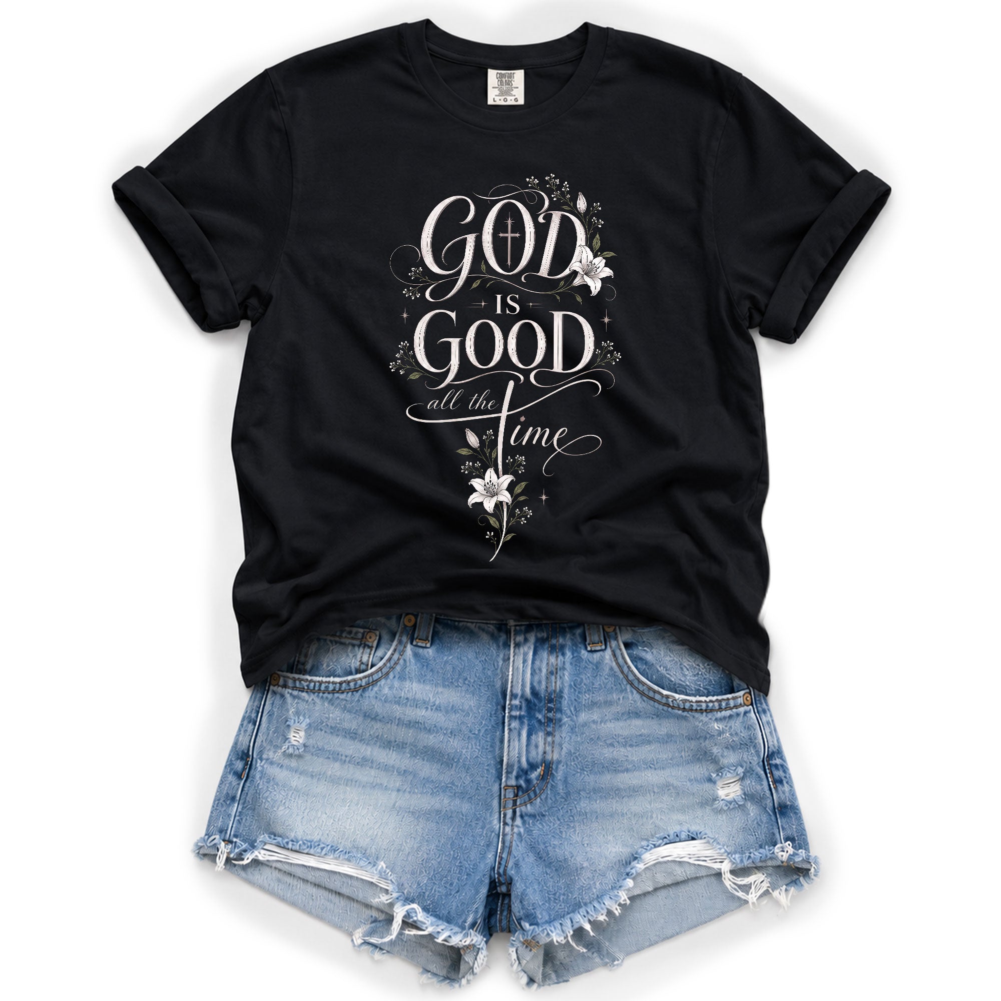 God Is Good Shirt Floral Lily Cross Christian Women Faith Quote Elegant Graphic Tee