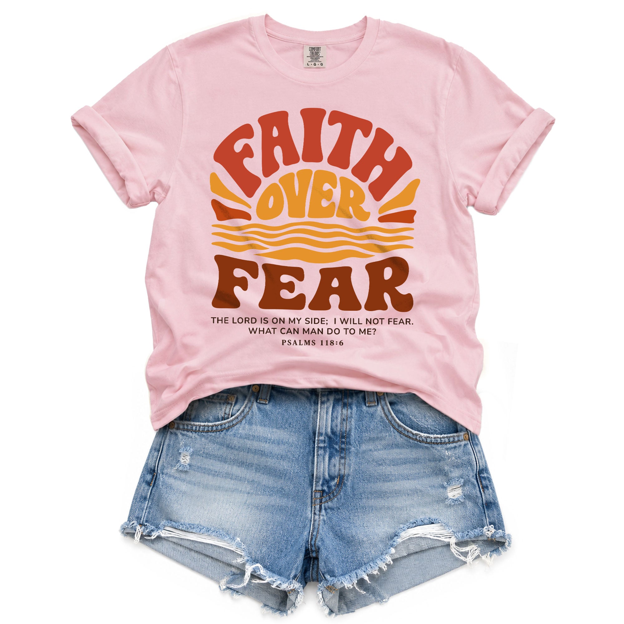 Faith Over Fear Christian Women Shirt Retro Sunset Graphic Inspirational Scripture Tee