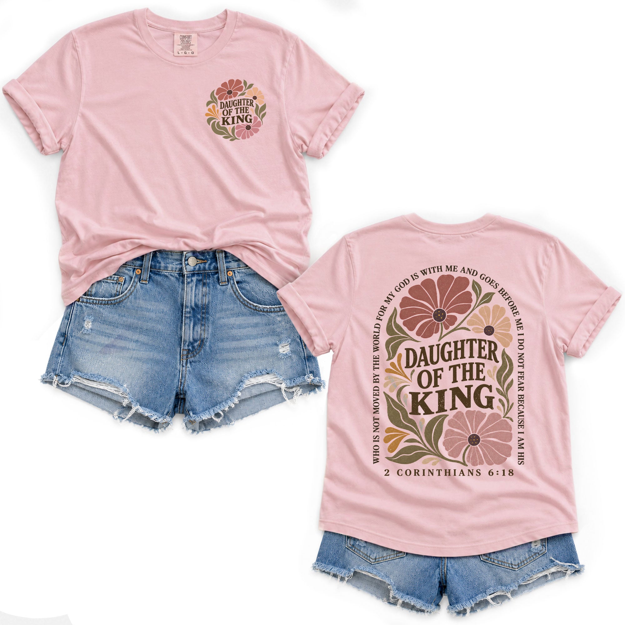 Daughter Of The King T-Shirt Christian Retro Floral Bible Verse Women Graphic Tee