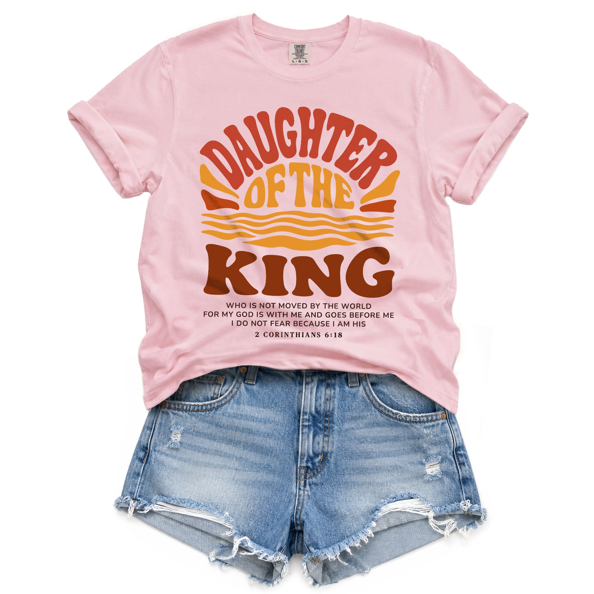 Daughter Of The King Retro Sunset Waves 2 Corinthians 6 18 Christian T Shirt Women