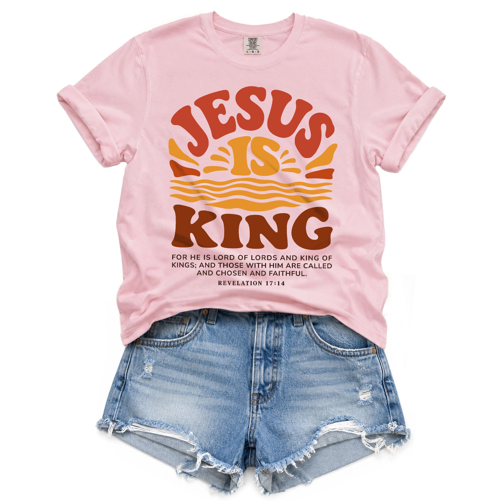 Jesus Is King Retro Sunset Waves Revelation 17 14 Graphic Christian T Shirt Women