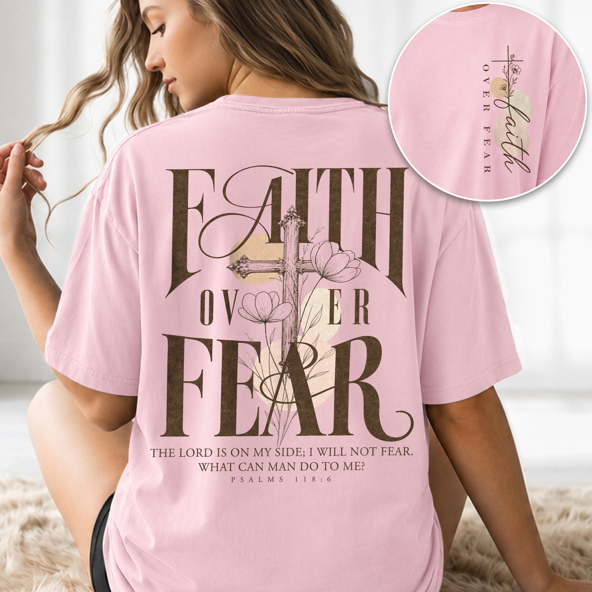 Faith Over Fear Shirt Christian Women Vintage Floral Cross Shirt Psalm 118 Bible Tee