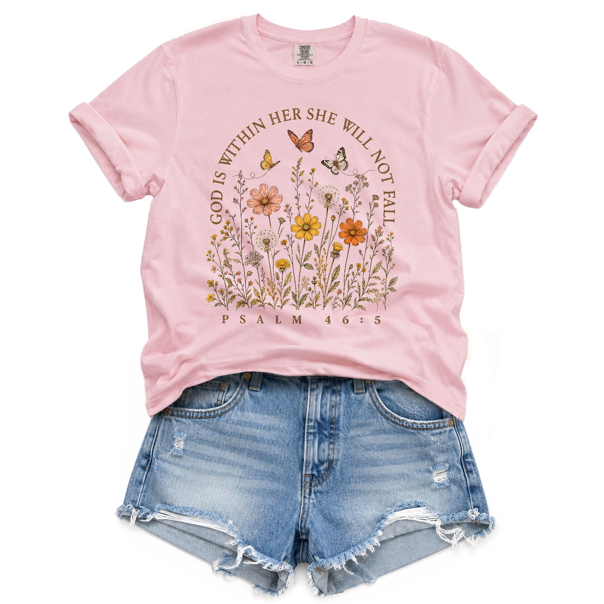 God Is Within Her She Will Not Fall Shirt Butterfly Christian Psalm 46 5 Graphic Tee