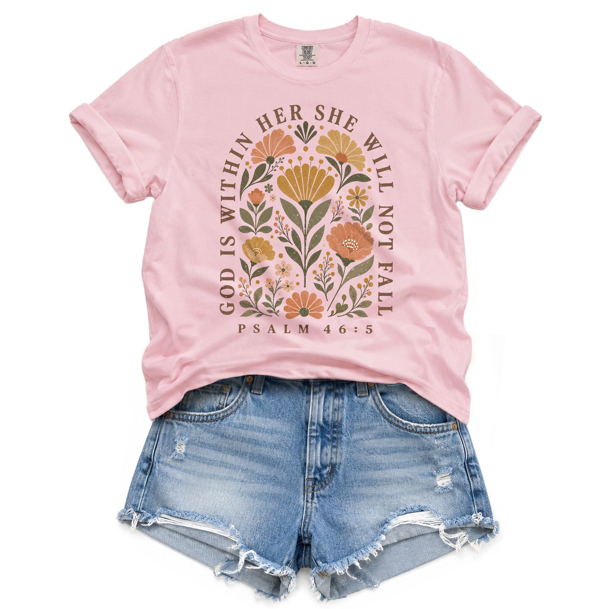 God Is Within Her She Will Not Fall Shirt Floral Christian Psalm 46 5 Graphic Tee