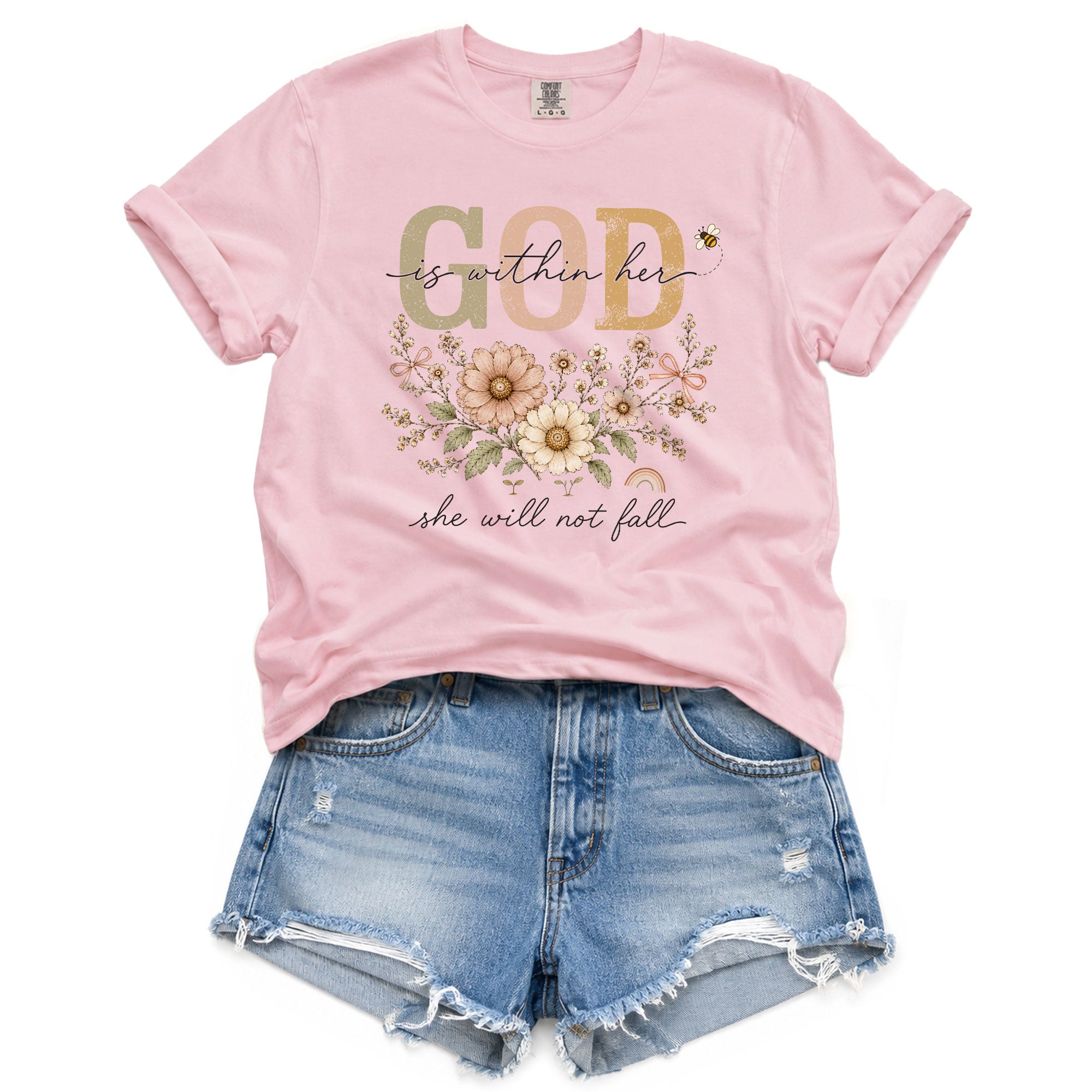God Is Within Her She Will Not Fall Shirt Daisy Bee Christian Psalm 46 5 Graphic Tee