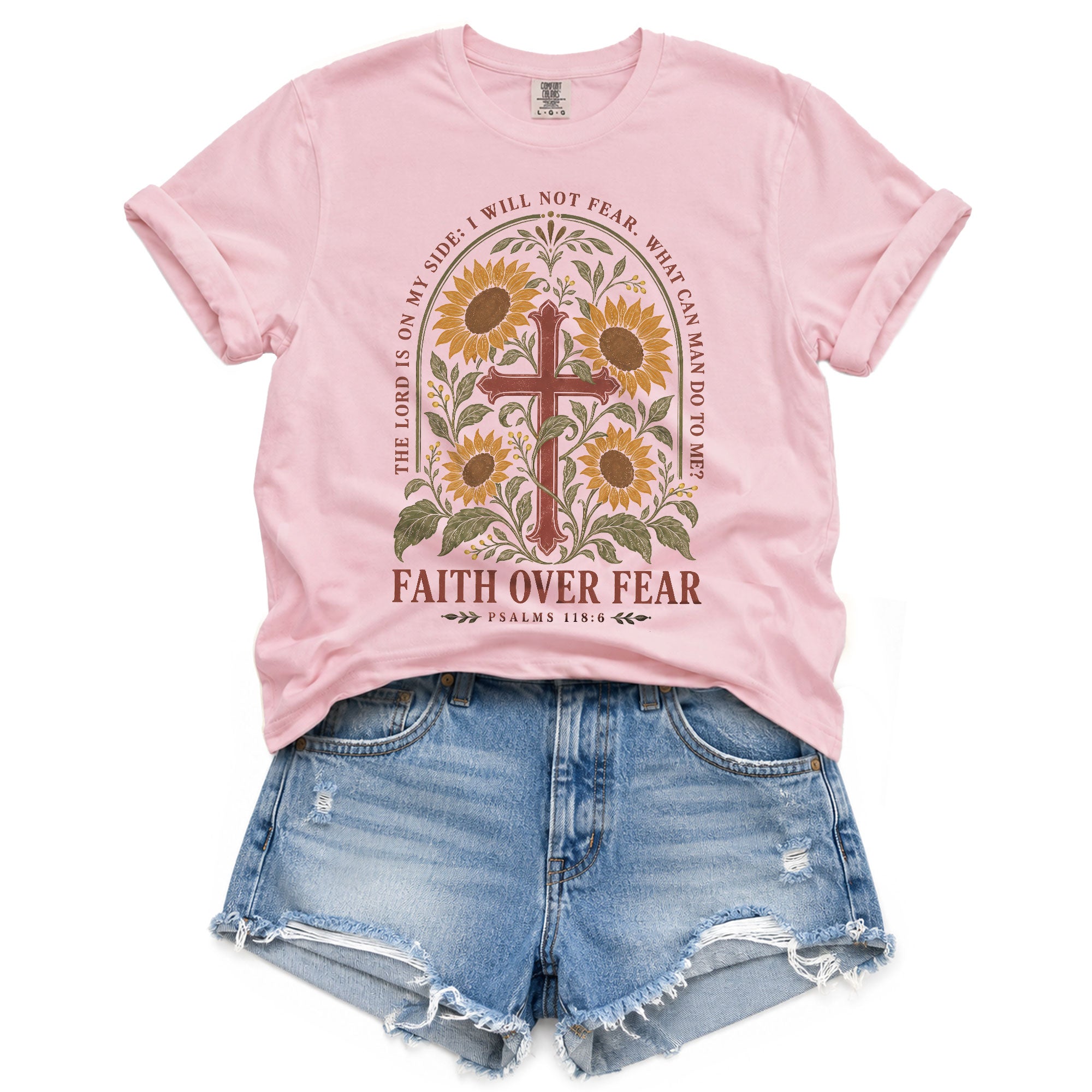Faith Over Fear Shirt Women Sunflower Cross Christian Shirt Aesthetic Bible Verse Graphic