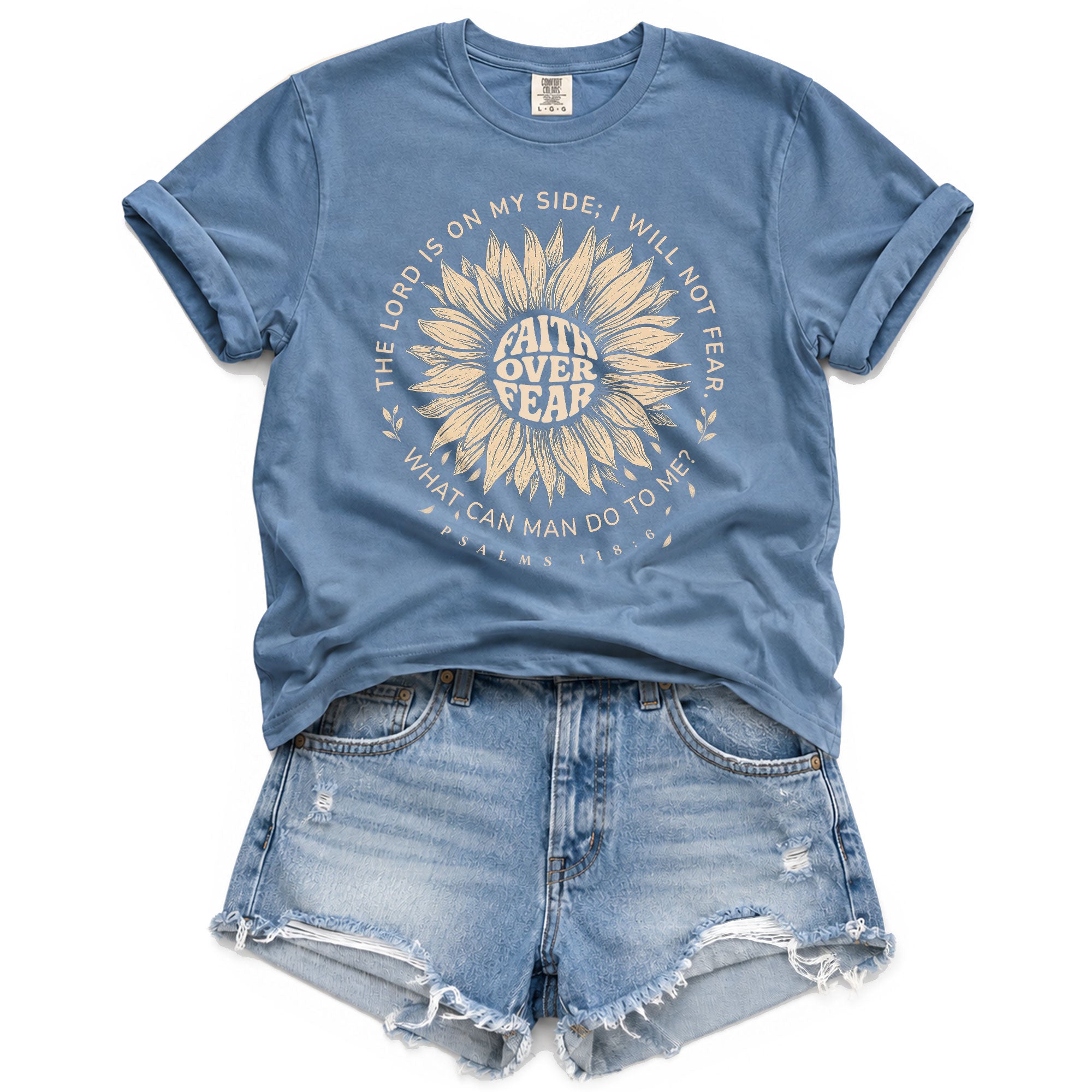 Faith Over Fear Sunflower Christian Women Shirt Inspirational Psalm Scripture Graphic Tee