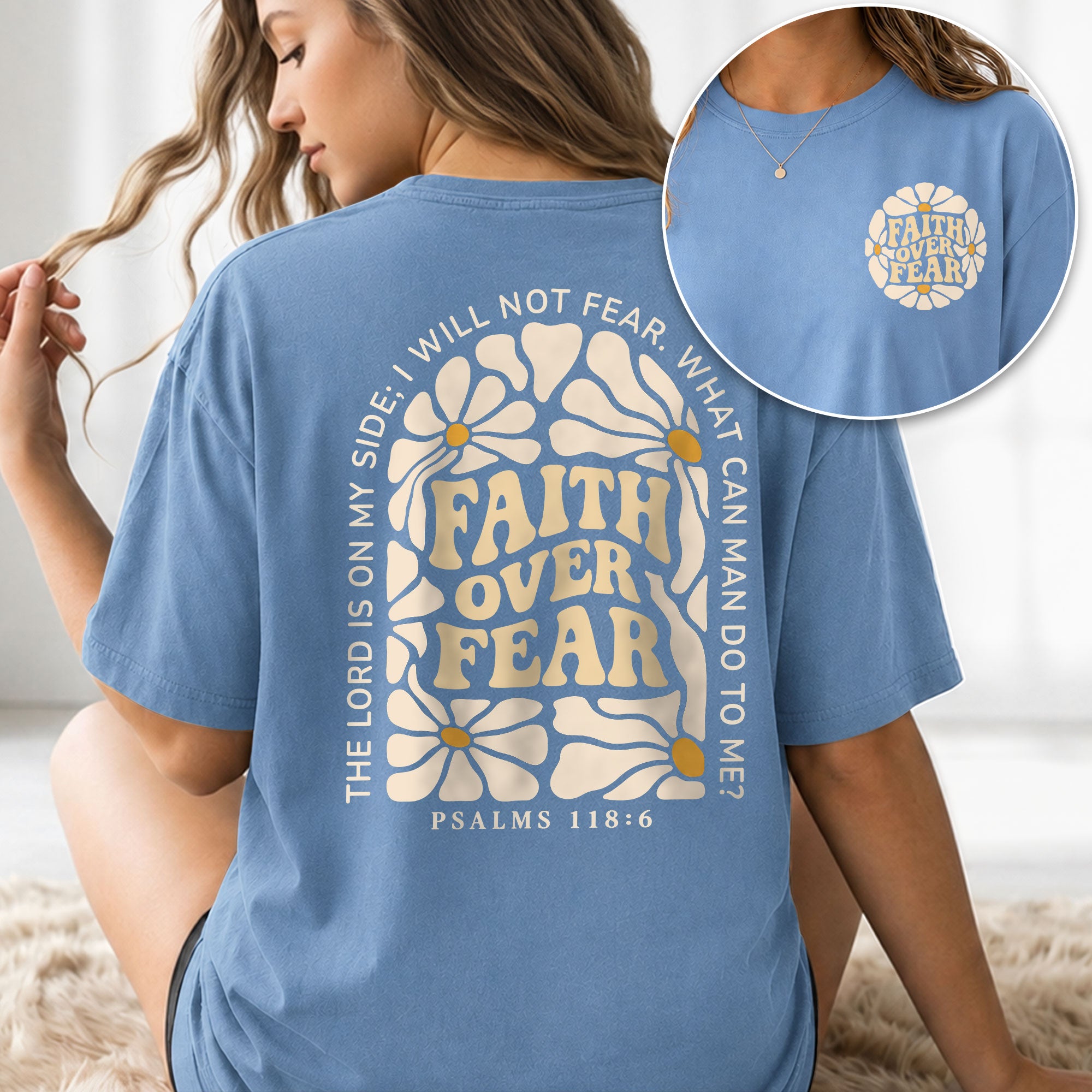 Faith Over Fear Christian Women Shirt Floral Bible Verse Graphic Religious Faith Tee