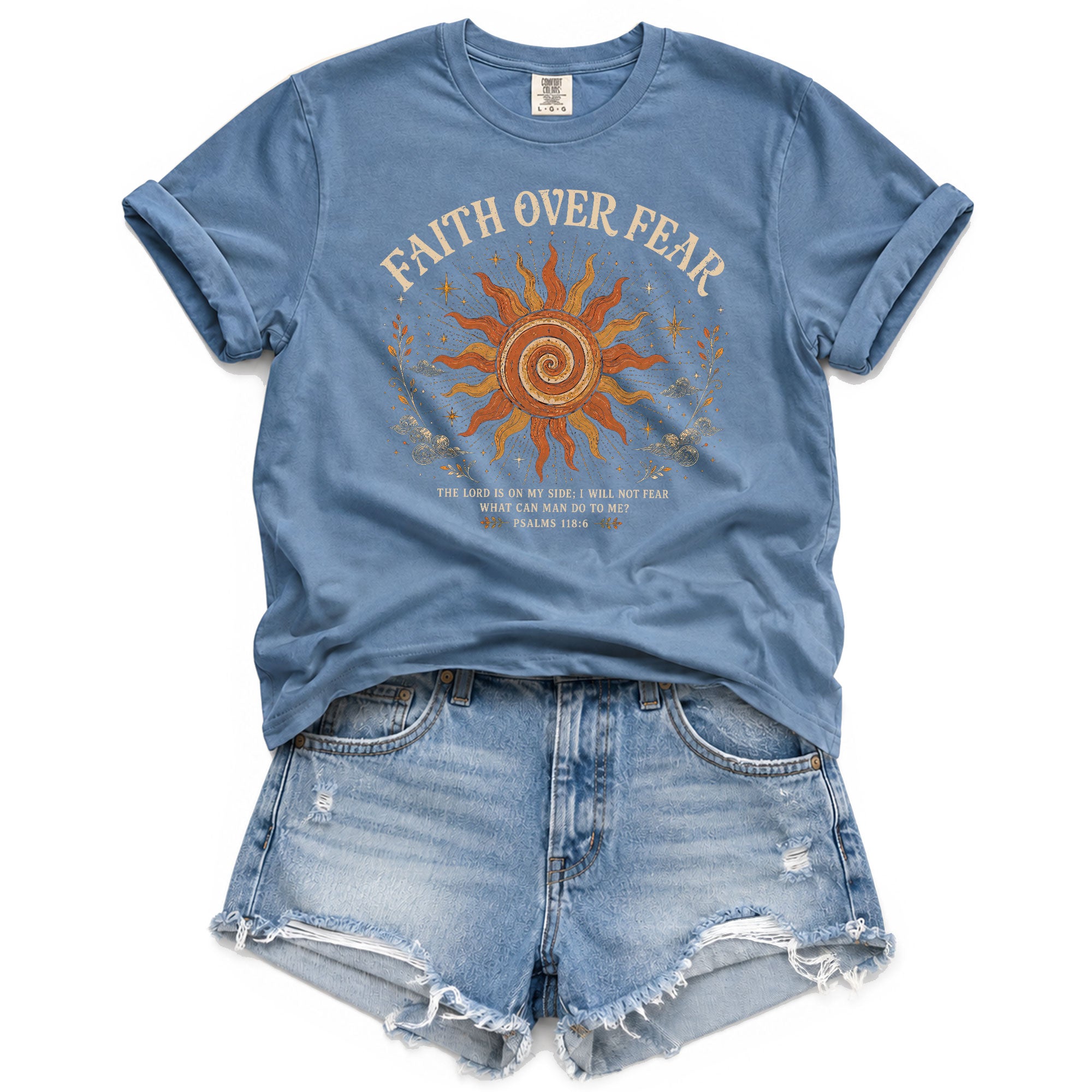 Faith Over Fear T Shirt Christian Women Sun Clouds Psalms 118 6 Religious Tee Top