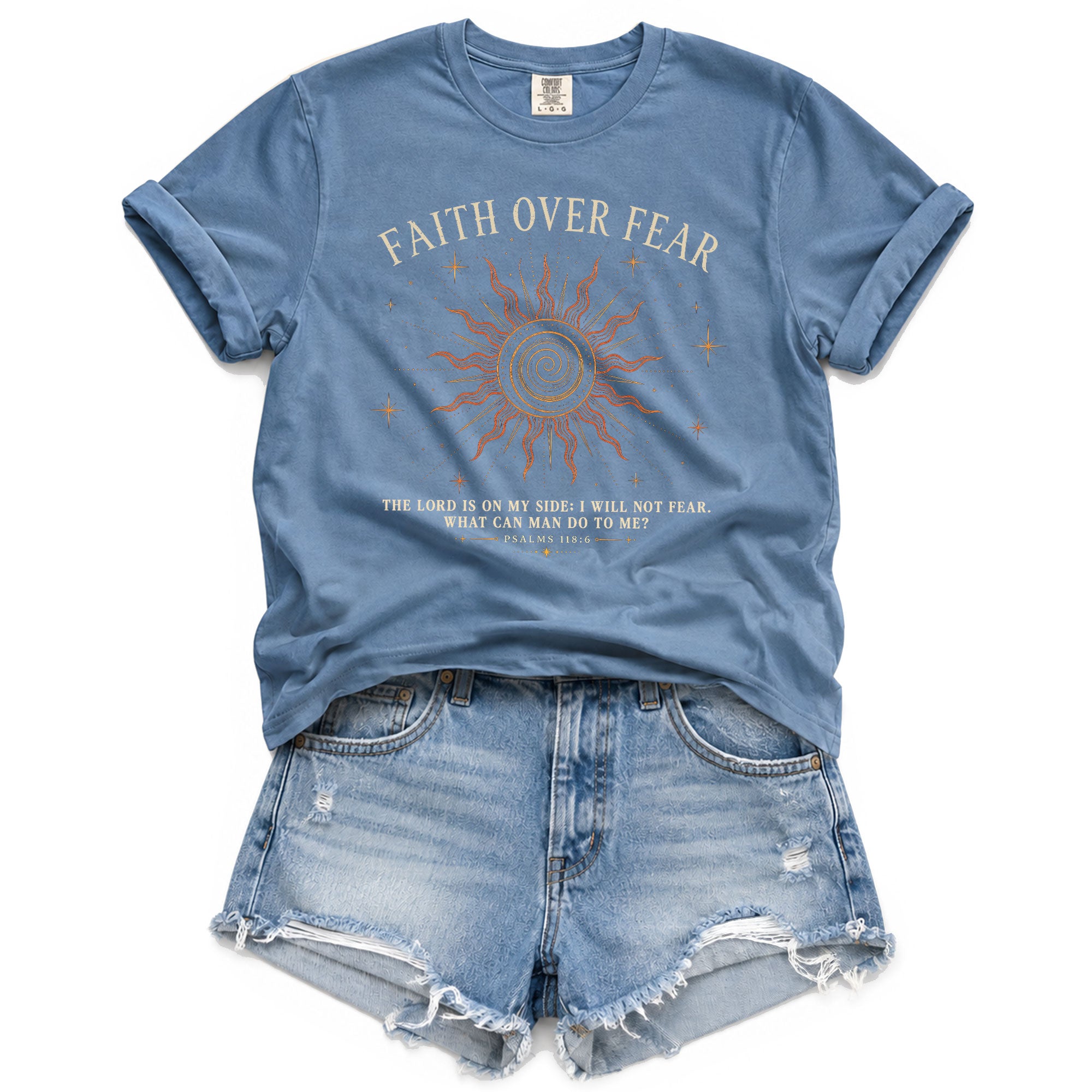 Faith Over Fear T Shirt Christian Women Radiant Sun Psalms 118 6 Religious Tee Top