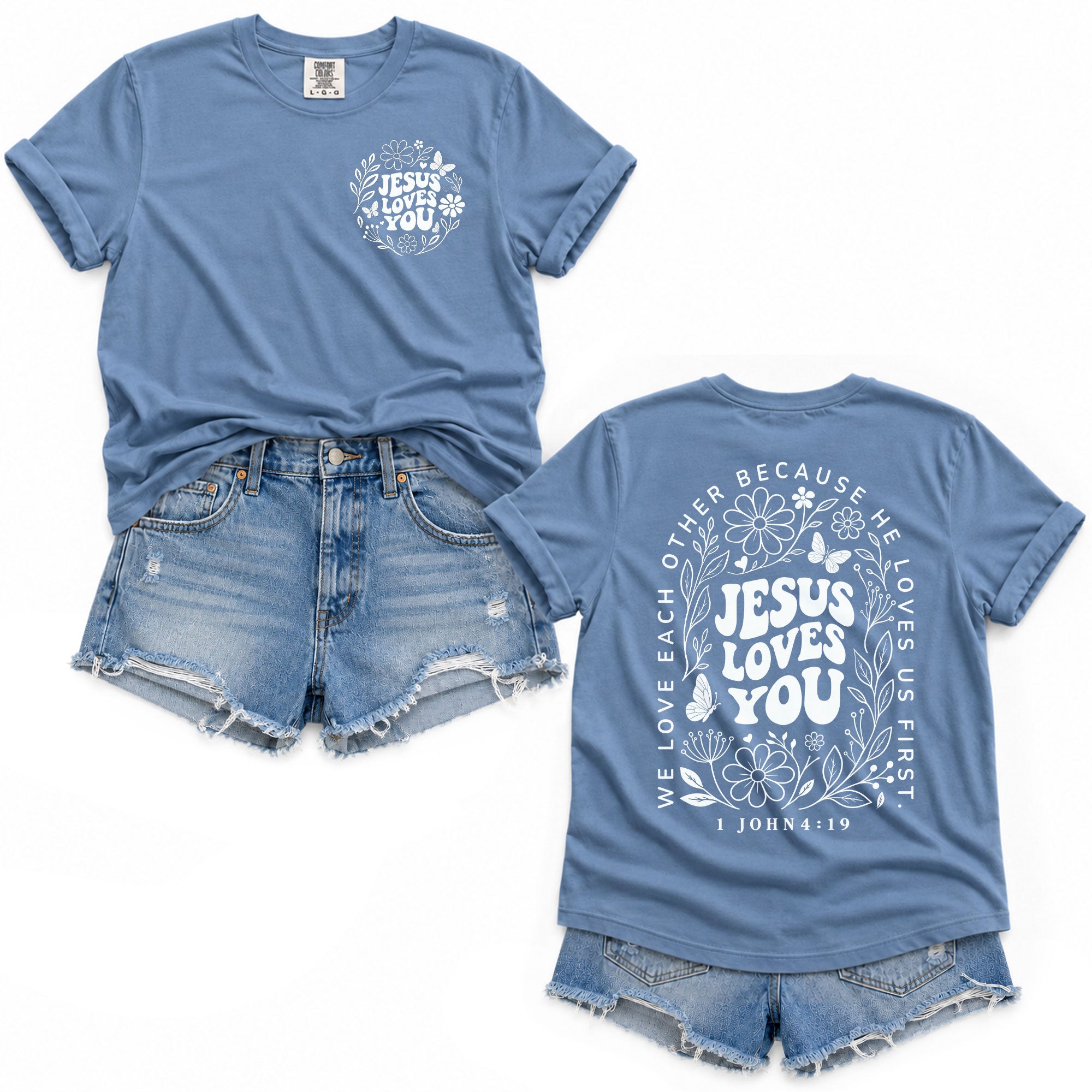 Jesus Loves You Retro Butterfly Floral 1 John 4 19 Christian T Shirt Apparel Women