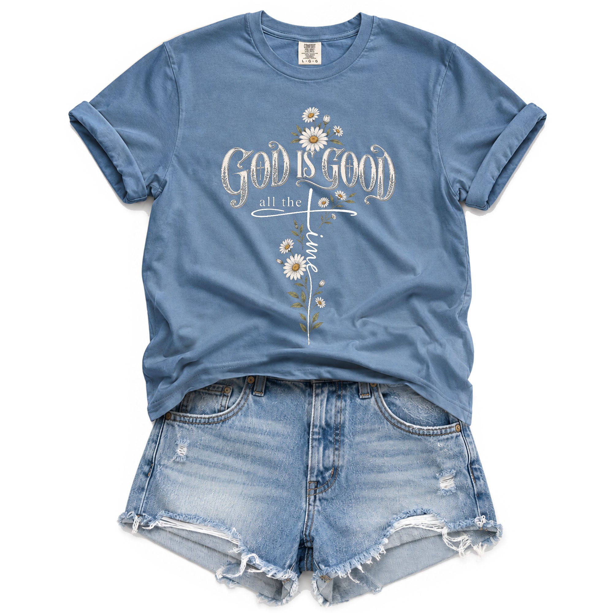 God Is Good Shirt Christian Floral Daisy Cross Bible Verse Women Faith Graphic T-Shirt
