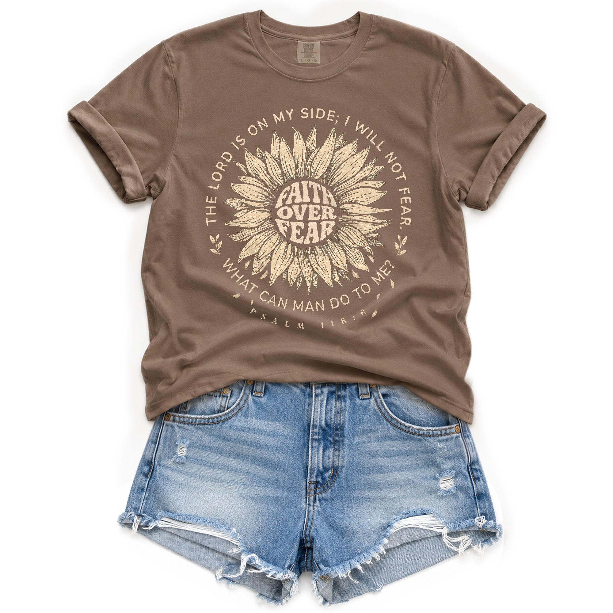 Faith Over Fear Sunflower Christian Women Shirt Inspirational Psalm Scripture Graphic Tee