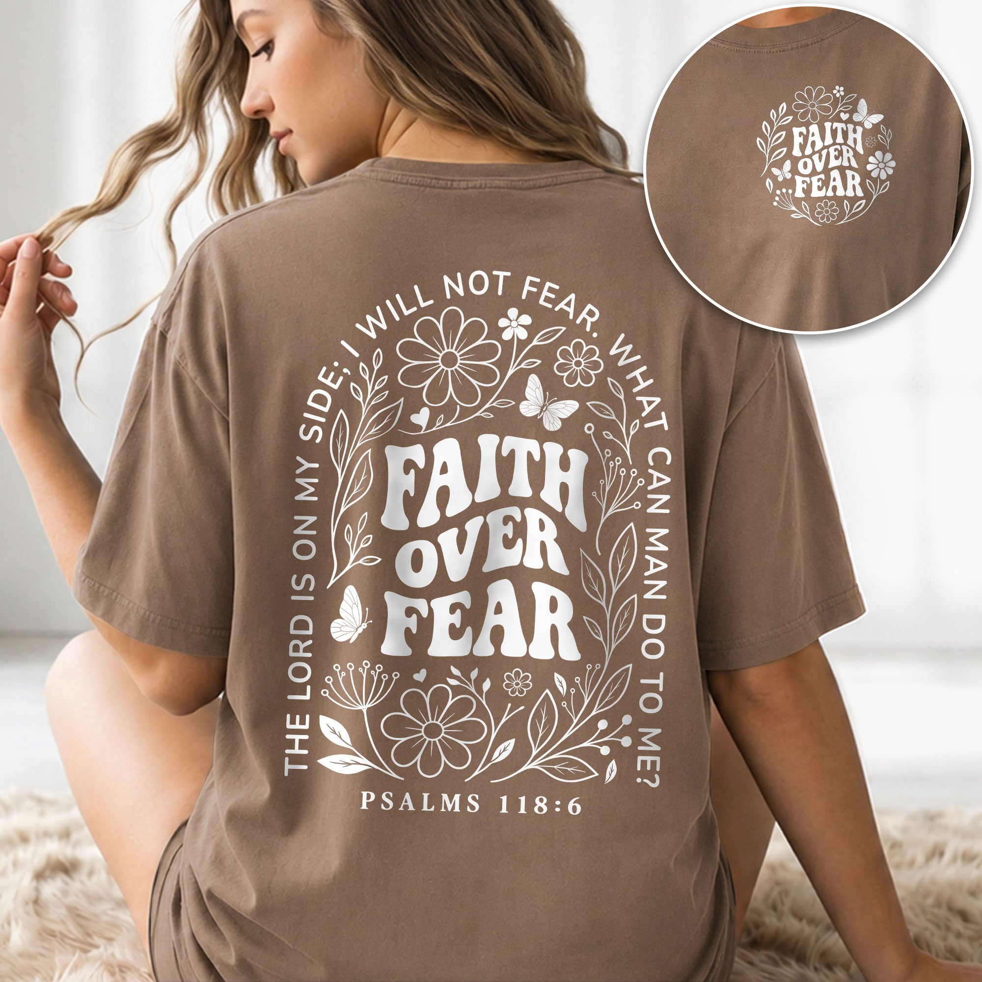 Faith Over Fear Christian Women Shirt Floral Scripture Graphic Inspirational Faith Tee - Rust Field Wear