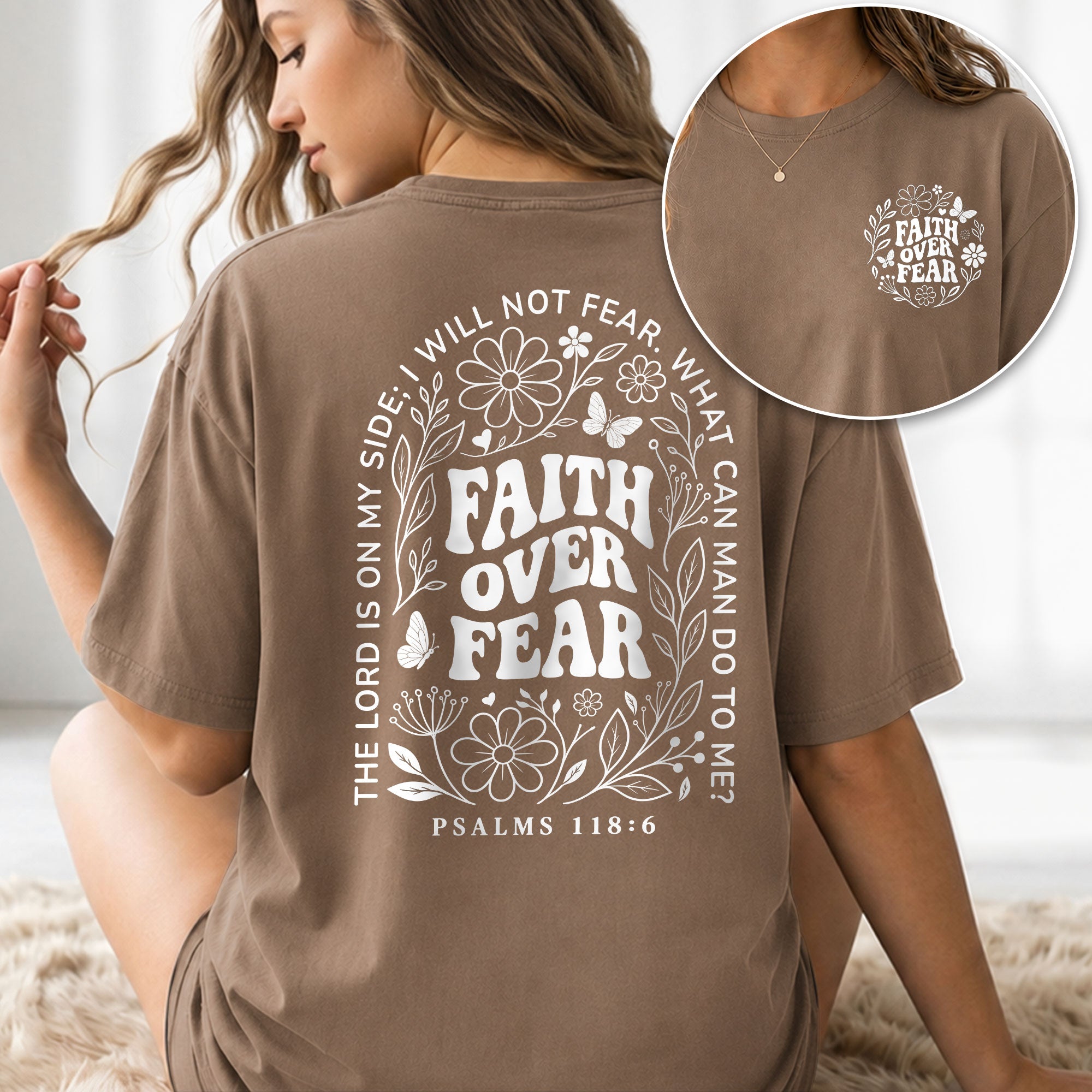 Faith Over Fear Christian Women Shirt Floral Scripture Graphic Inspirational Faith Tee