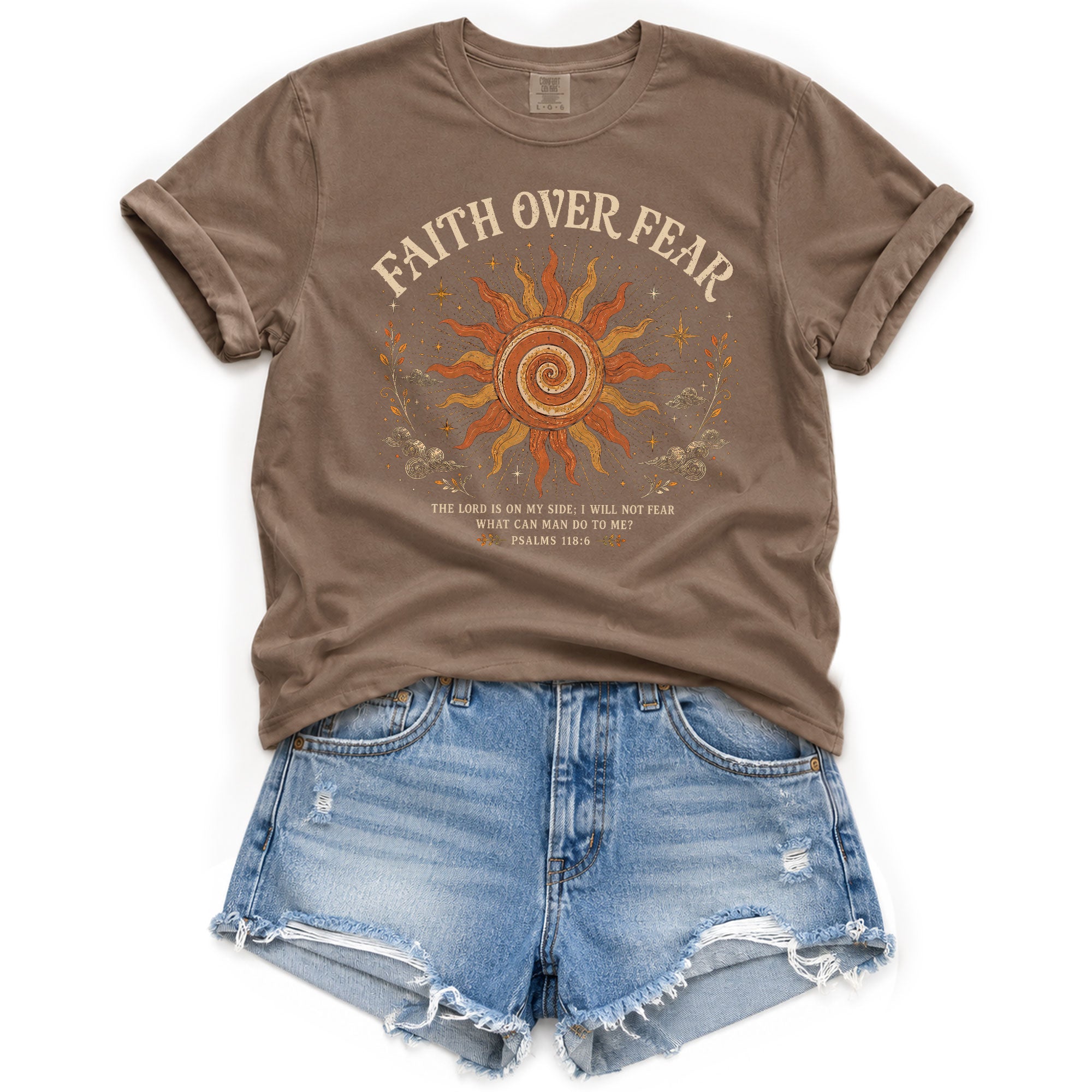 Faith Over Fear T Shirt Christian Women Sun Clouds Psalms 118 6 Religious Tee Top