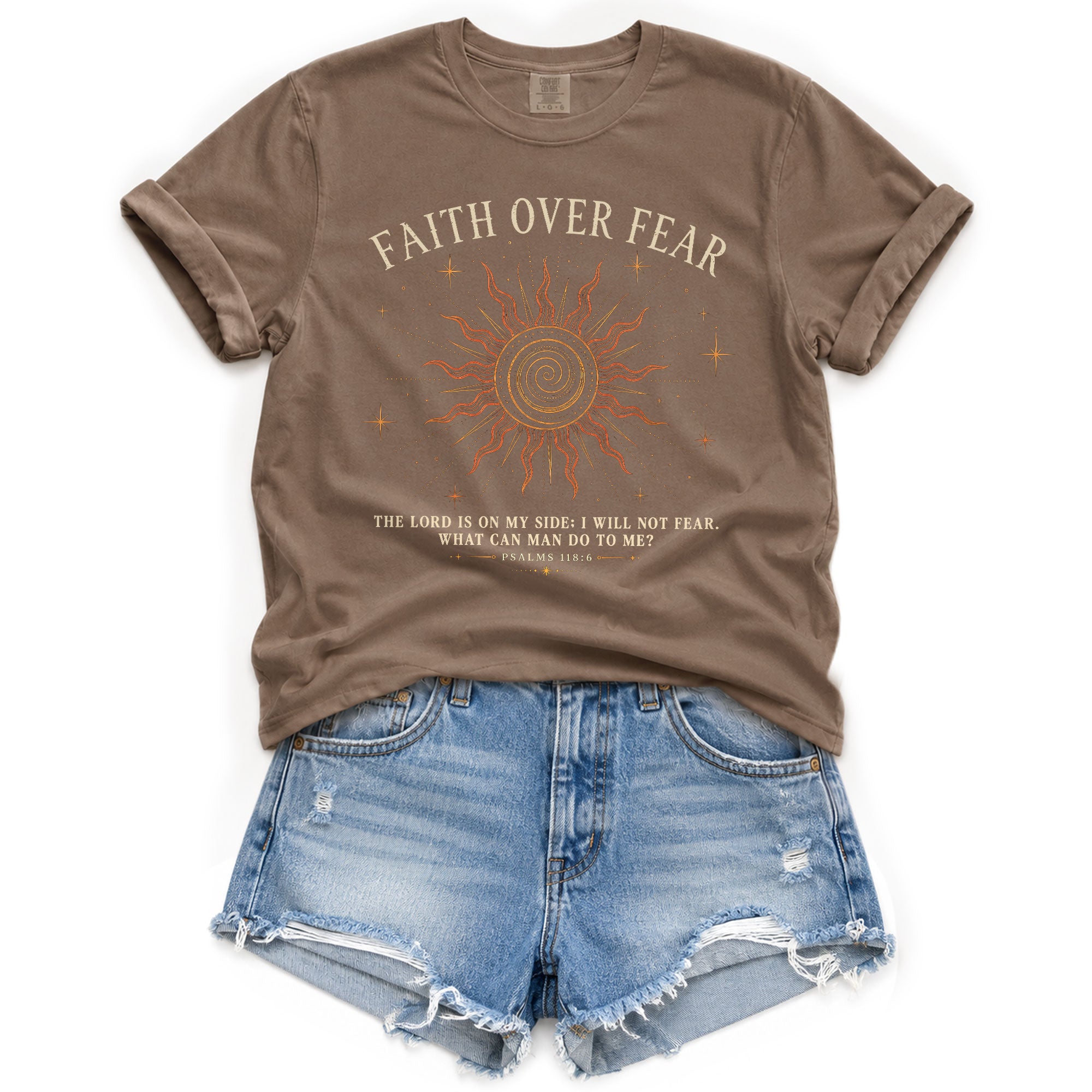 Faith Over Fear T Shirt Christian Women Radiant Sun Psalms 118 6 Religious Tee Top