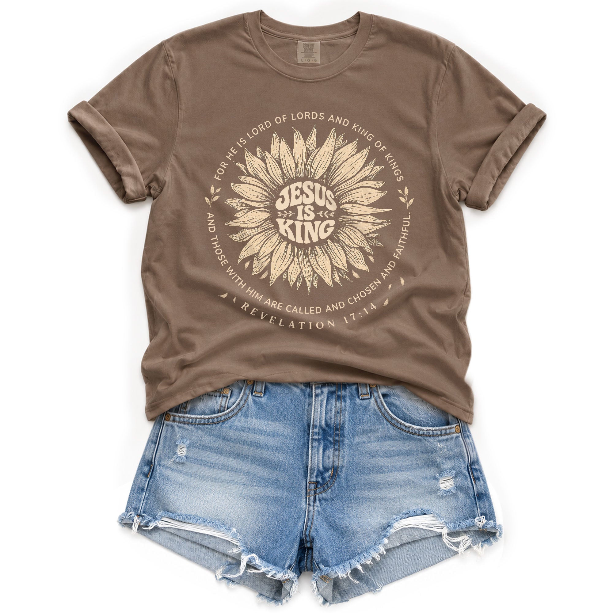 Jesus Is King Sunflower Floral Circle Revelation 17 14 Graphic Christian T Shirt Women