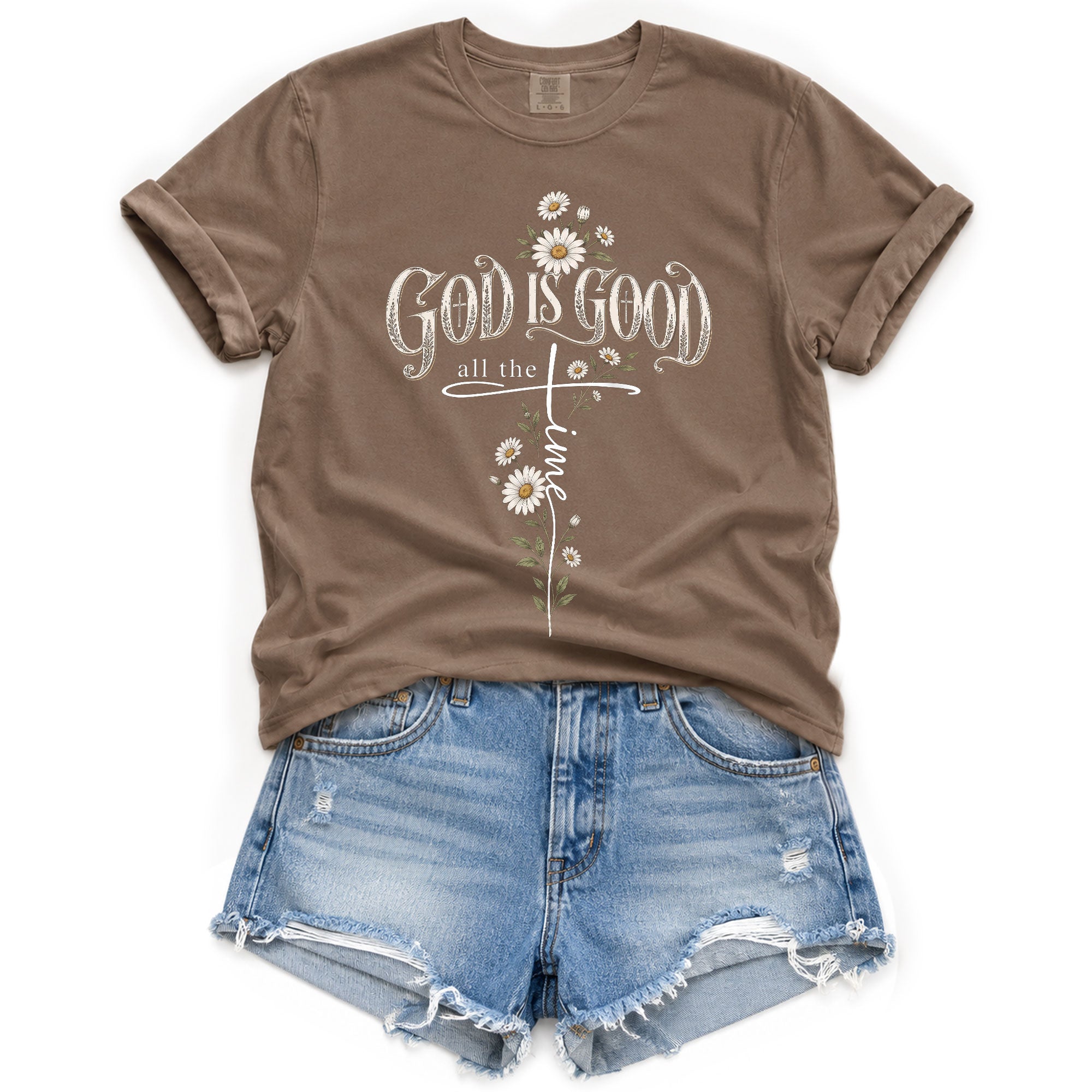 God Is Good Shirt Christian Floral Daisy Cross Bible Verse Women Faith Graphic T-Shirt