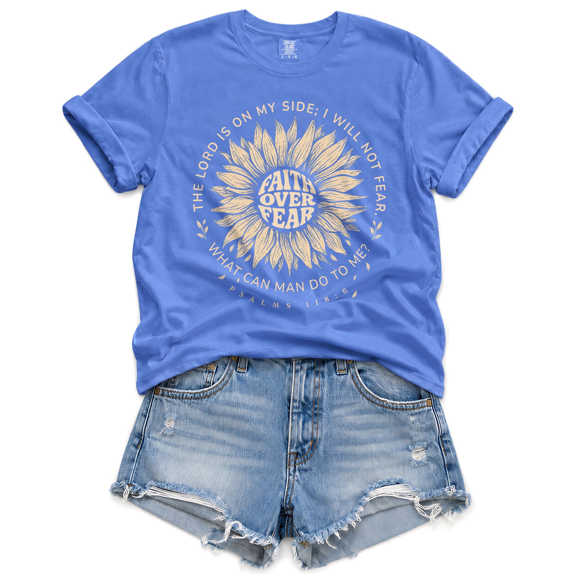 Faith Over Fear Sunflower Christian Women Shirt Inspirational Psalm Scripture Graphic Tee