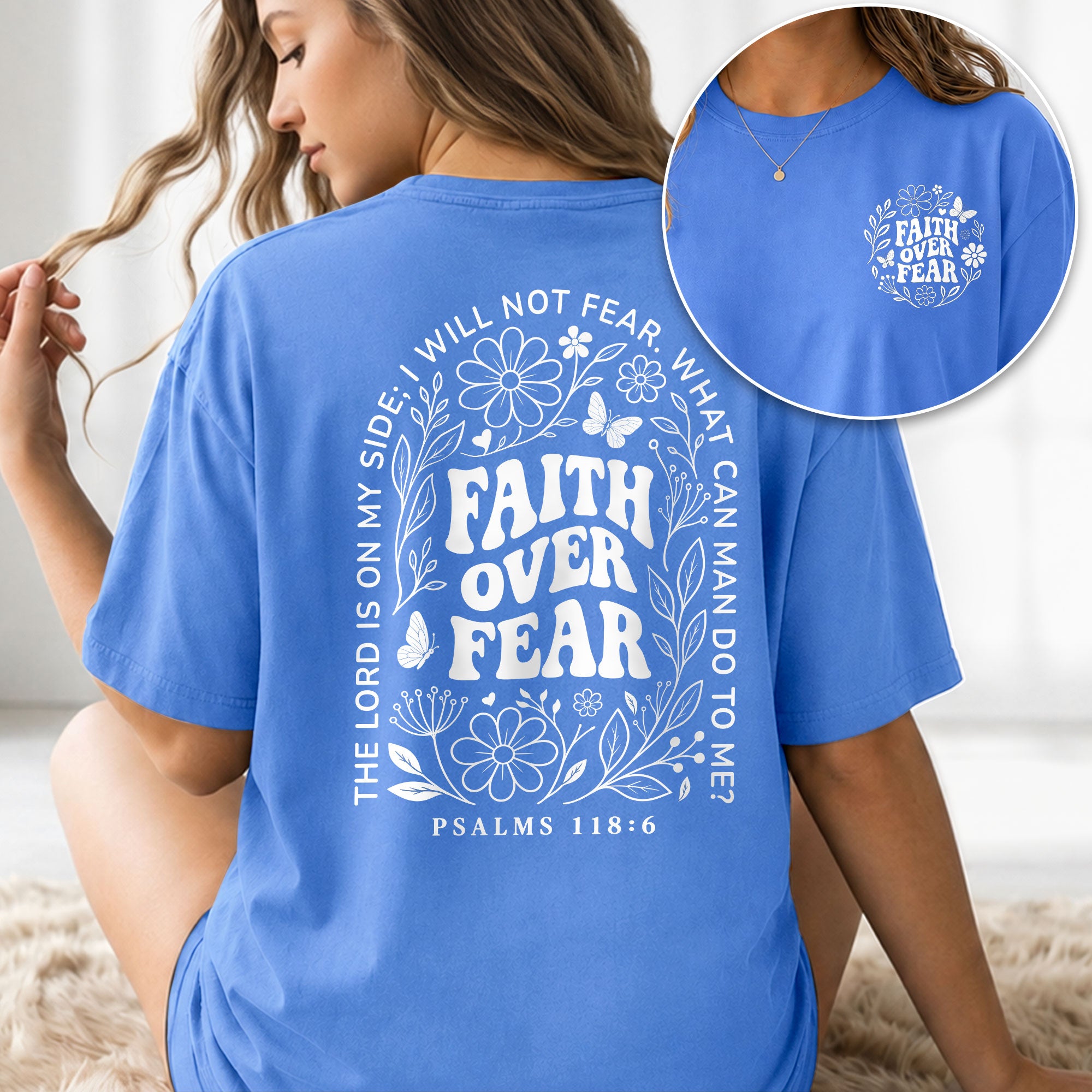 Faith Over Fear Christian Women Shirt Floral Scripture Graphic Inspirational Faith Tee