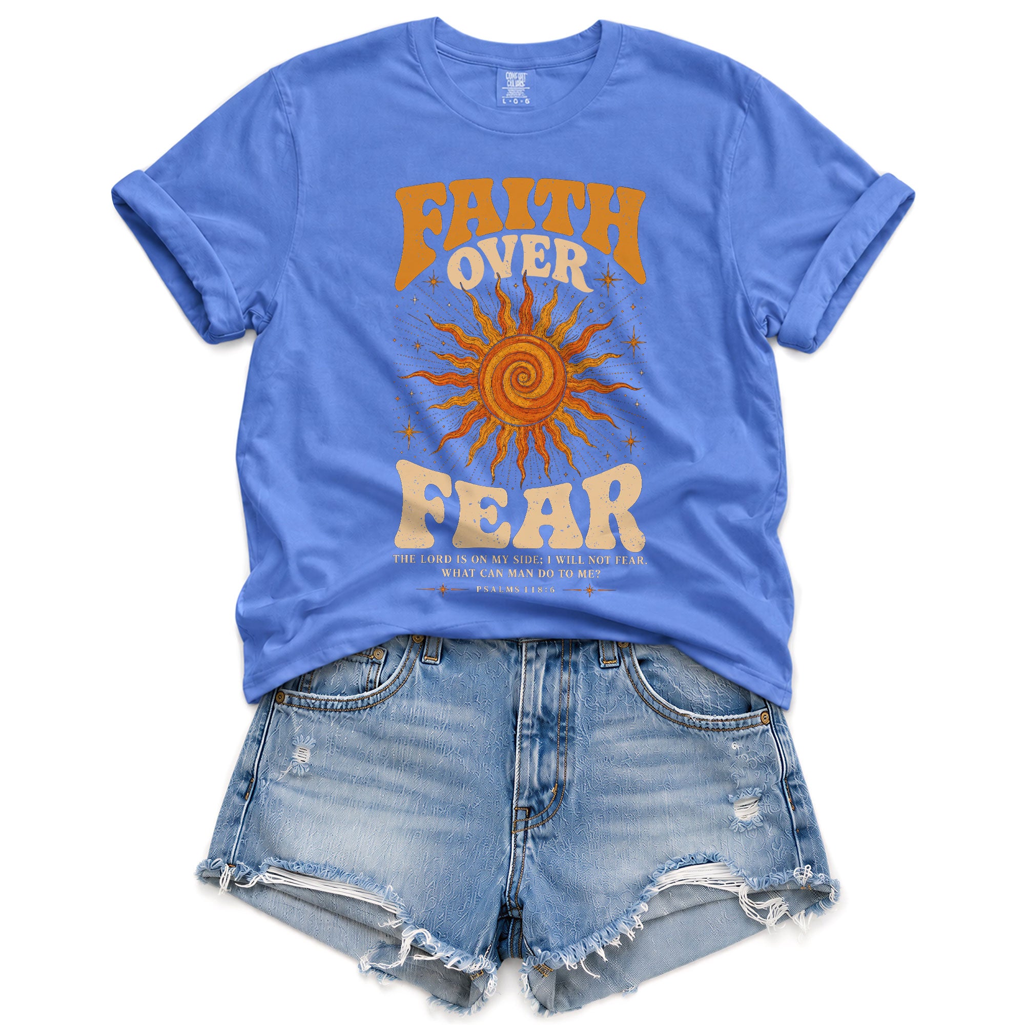 Faith Over Fear T Shirt Christian Women Retro Sun Stars Psalm 118 6 Religious Tee