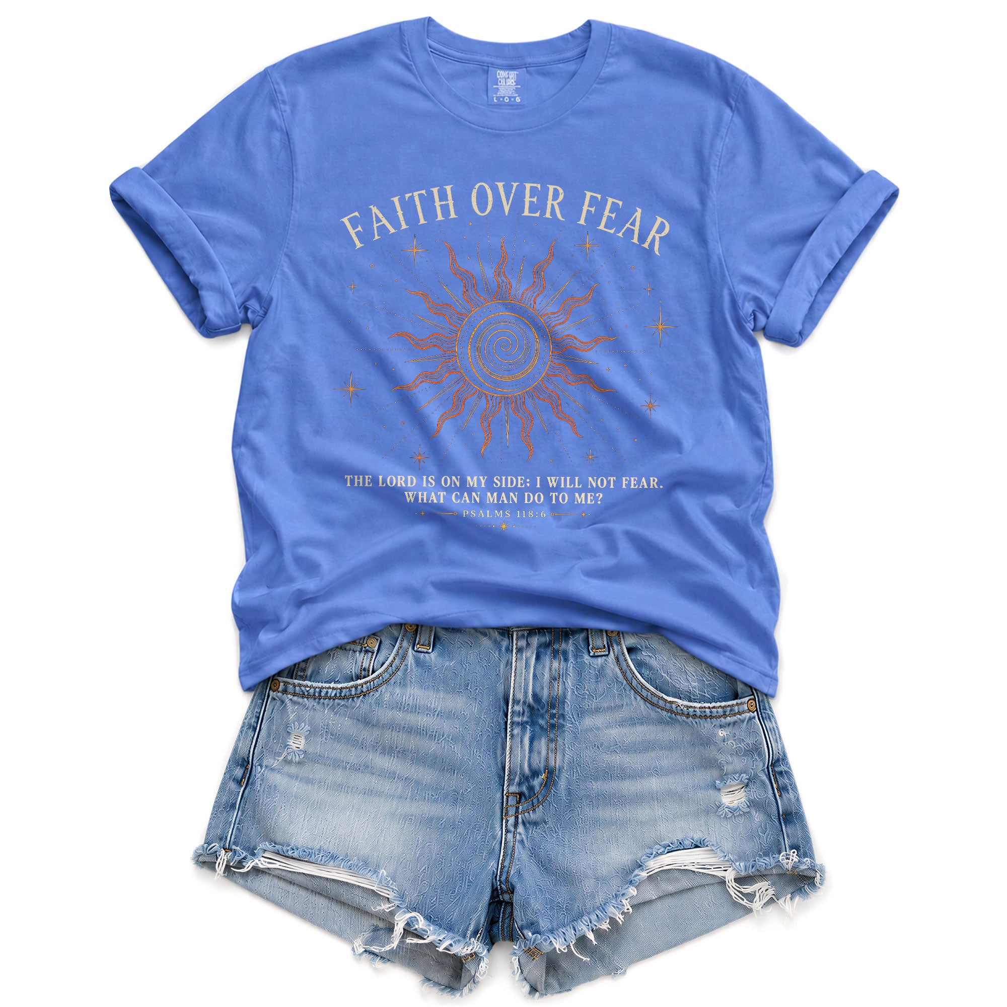 Faith Over Fear T Shirt Christian Women Radiant Sun Psalms 118 6 Religious Tee Top