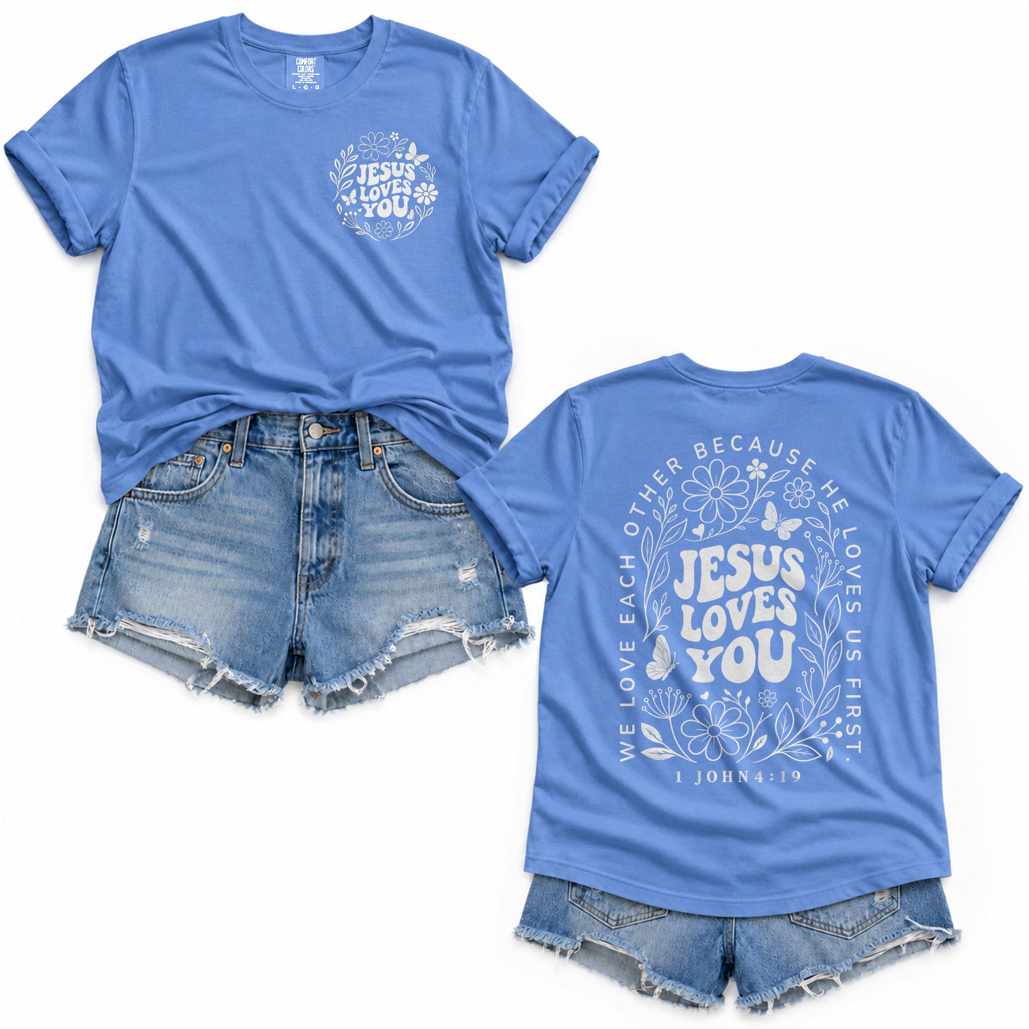 Jesus Loves You Retro Butterfly Floral 1 John 4 19 Christian T Shirt Apparel Women