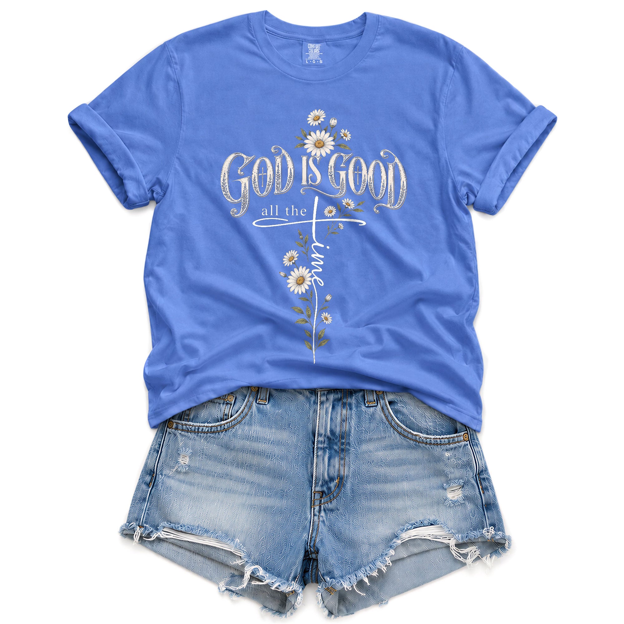 God Is Good Shirt Christian Floral Daisy Cross Bible Verse Women Faith Graphic T-Shirt