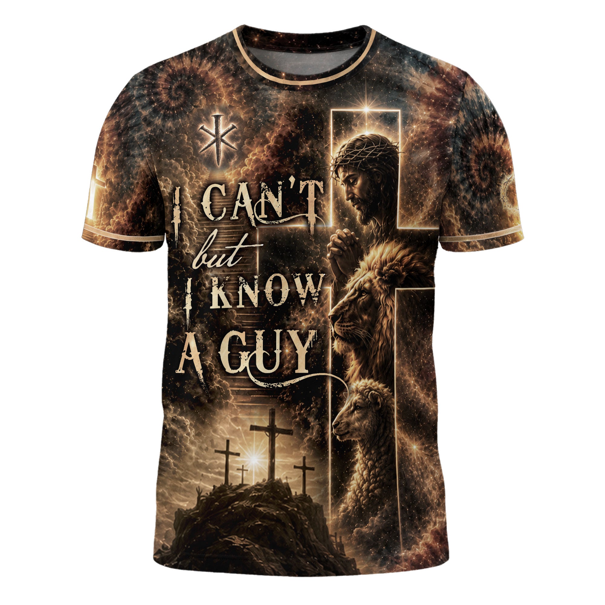 I Cant But I Know A Guy Jesus Lamb Lion Cross Christian 3D Graphic Crewneck Shirt Men