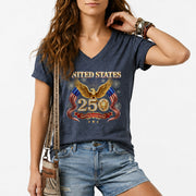 United States 250 Year Anniversary T Shirt Patriotic American V Neck Graphic Tee Unisex