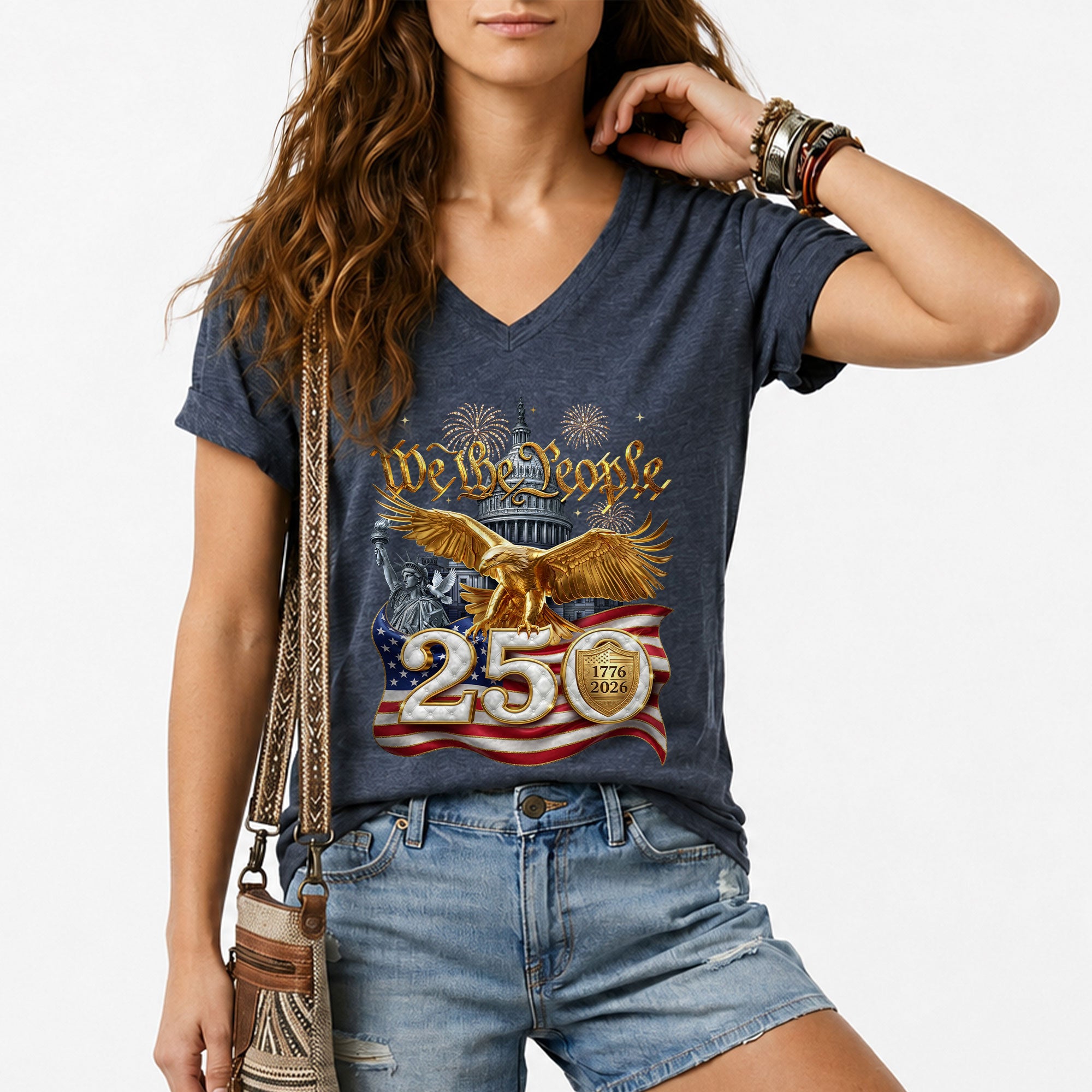 We The People 250 Year Anniversary T Shirt Patriotic American V Neck Graphic Tee Unisex